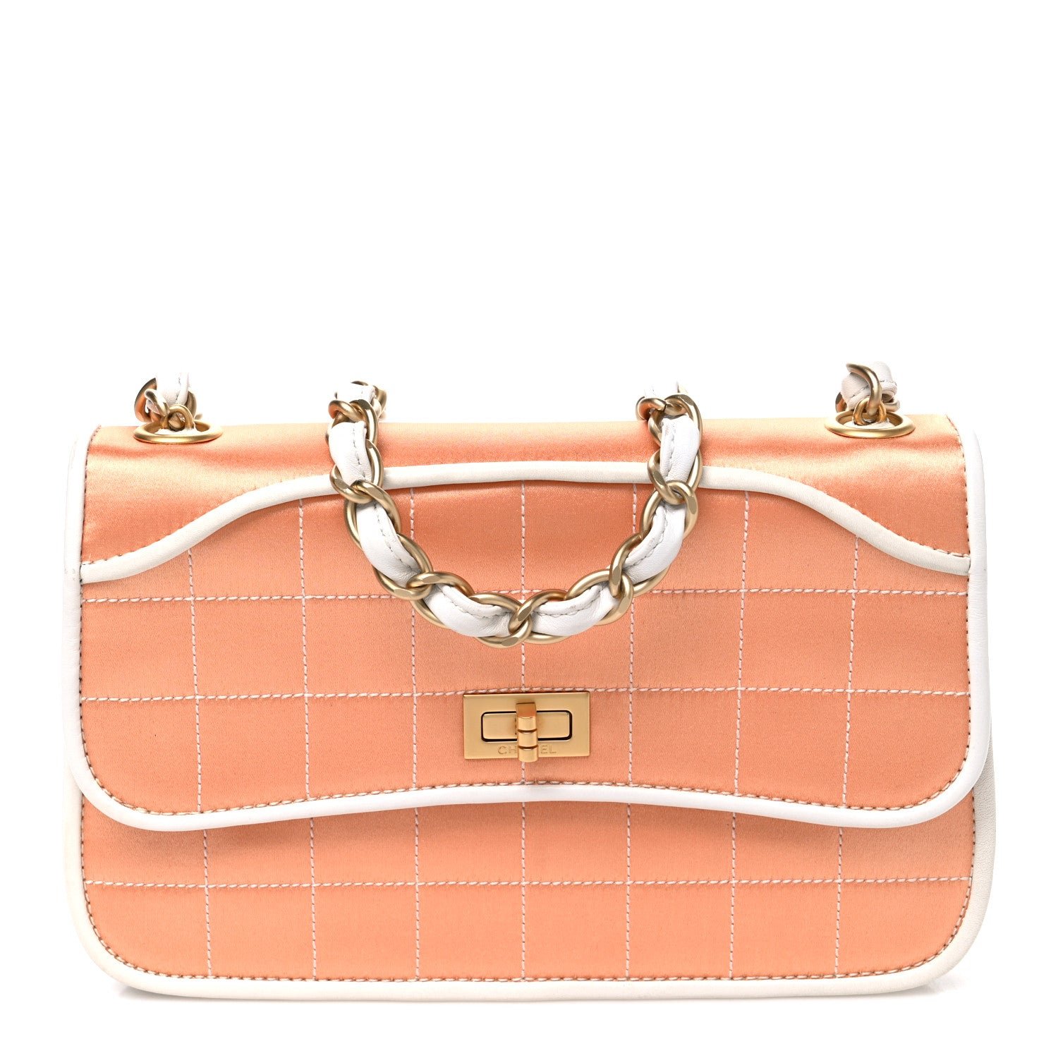 Chanel Satin Quilted Chocolate Bar Flap Orange