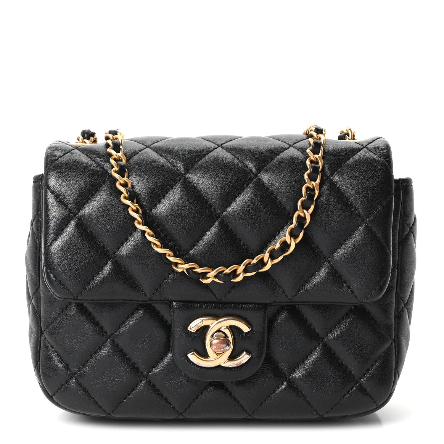 Chanel Lambskin Enamel Quilted Mini Coco Hearts Square Flap Black