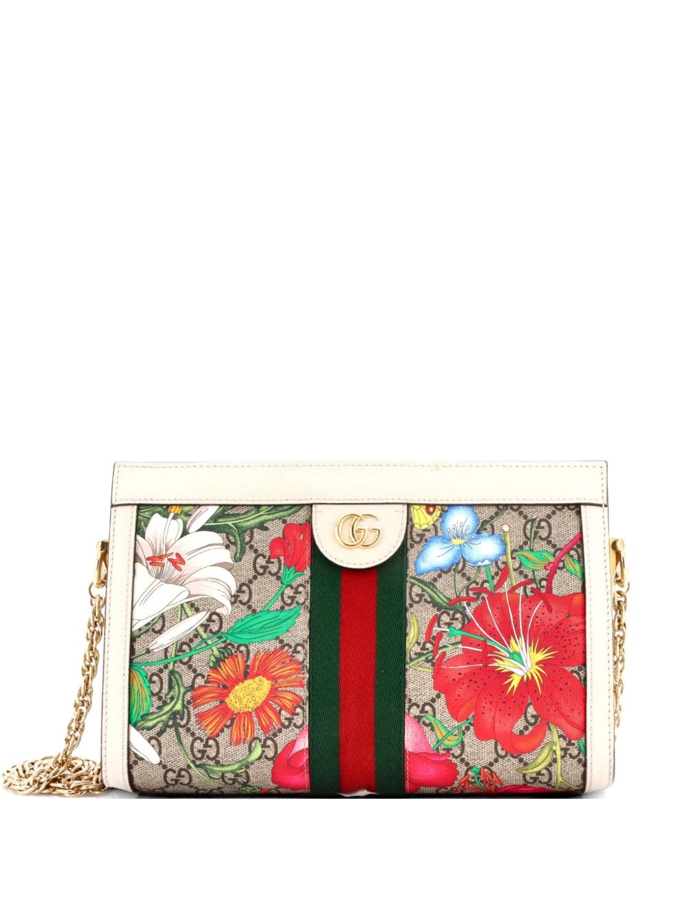 Ophidia Chain Shoulder Bag Flora GG Coated Canvas Small crossbody bag