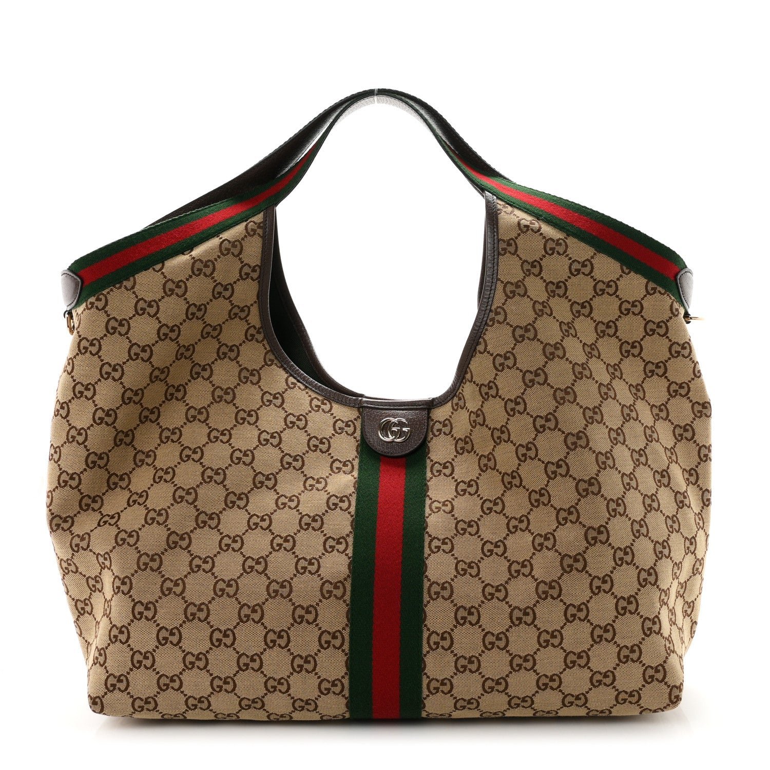 Gucci GG Monogram Web Large Giglio Tote Beige Brown