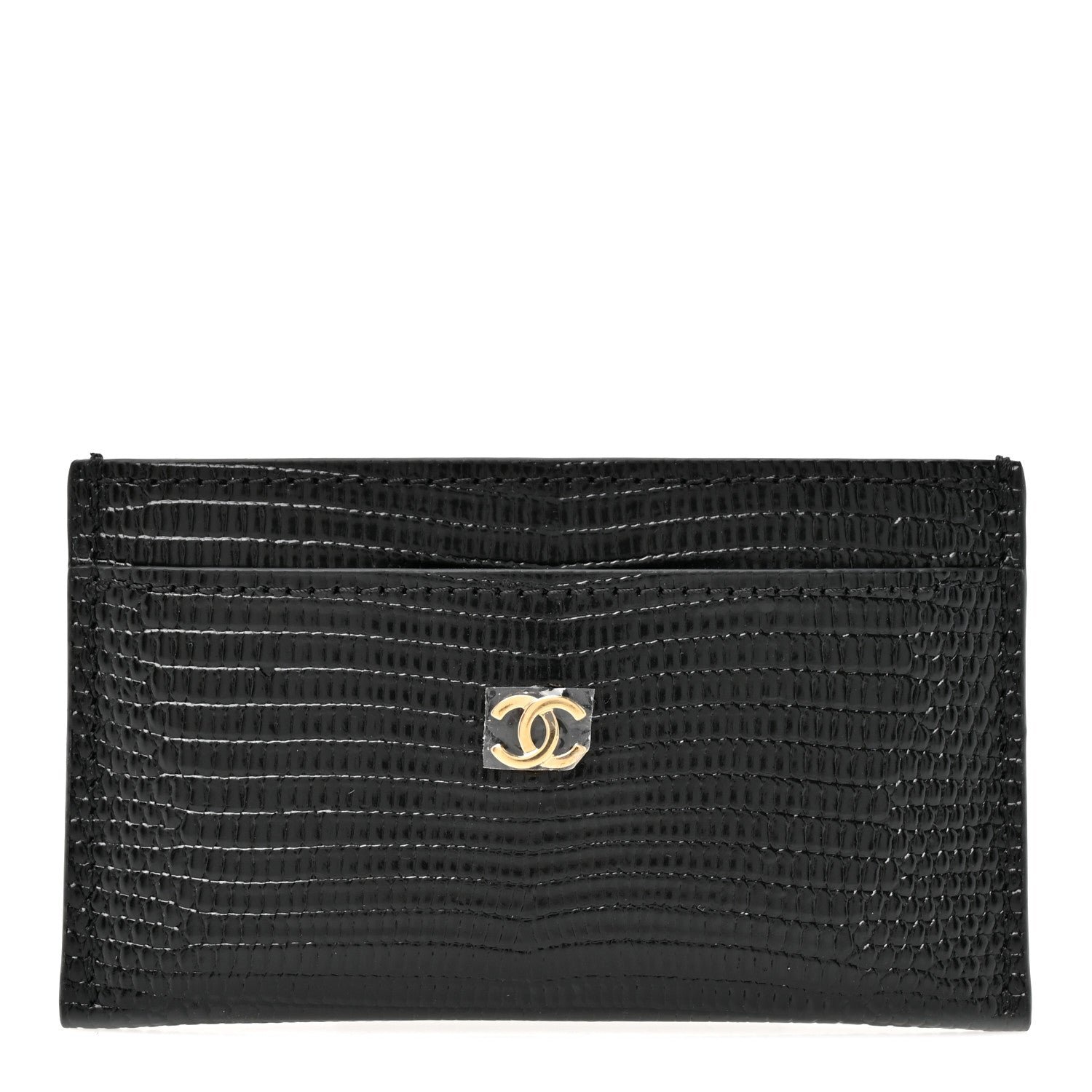 Chanel Calfskin Lizard Embossed Card Holder Black