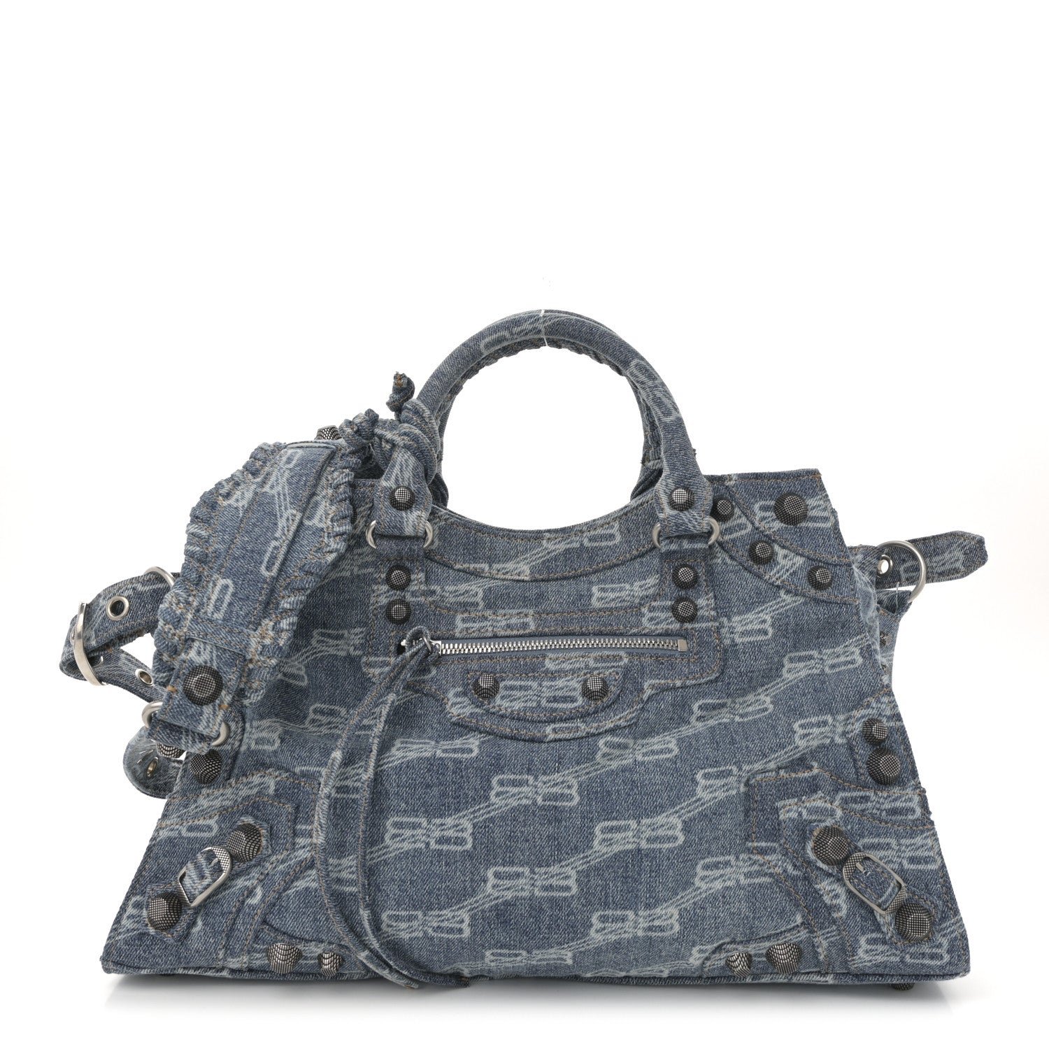 Balenciaga Denim BB Monogram Neo Cagole City Handbag Blue