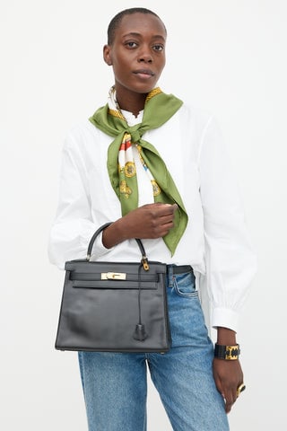 Vintage Noir Box Kelly Retourne 28 Bag