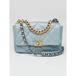 Chanel Blue Quilted Lambskin Leather Medium Chanel 19 Bag