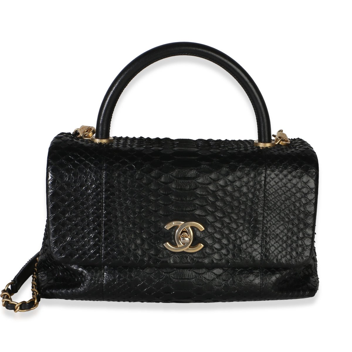 Black Python Medium Coco Top Handle Bag