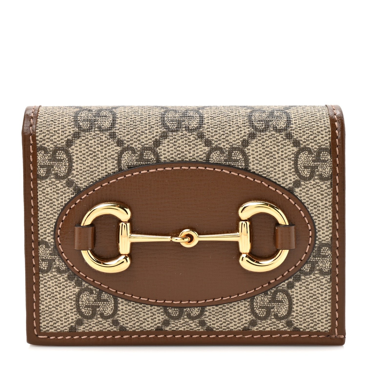 Gucci GG Supreme Monogram Horsebit 1955 Card Case Wallet Beige Ebony Brown Sugar