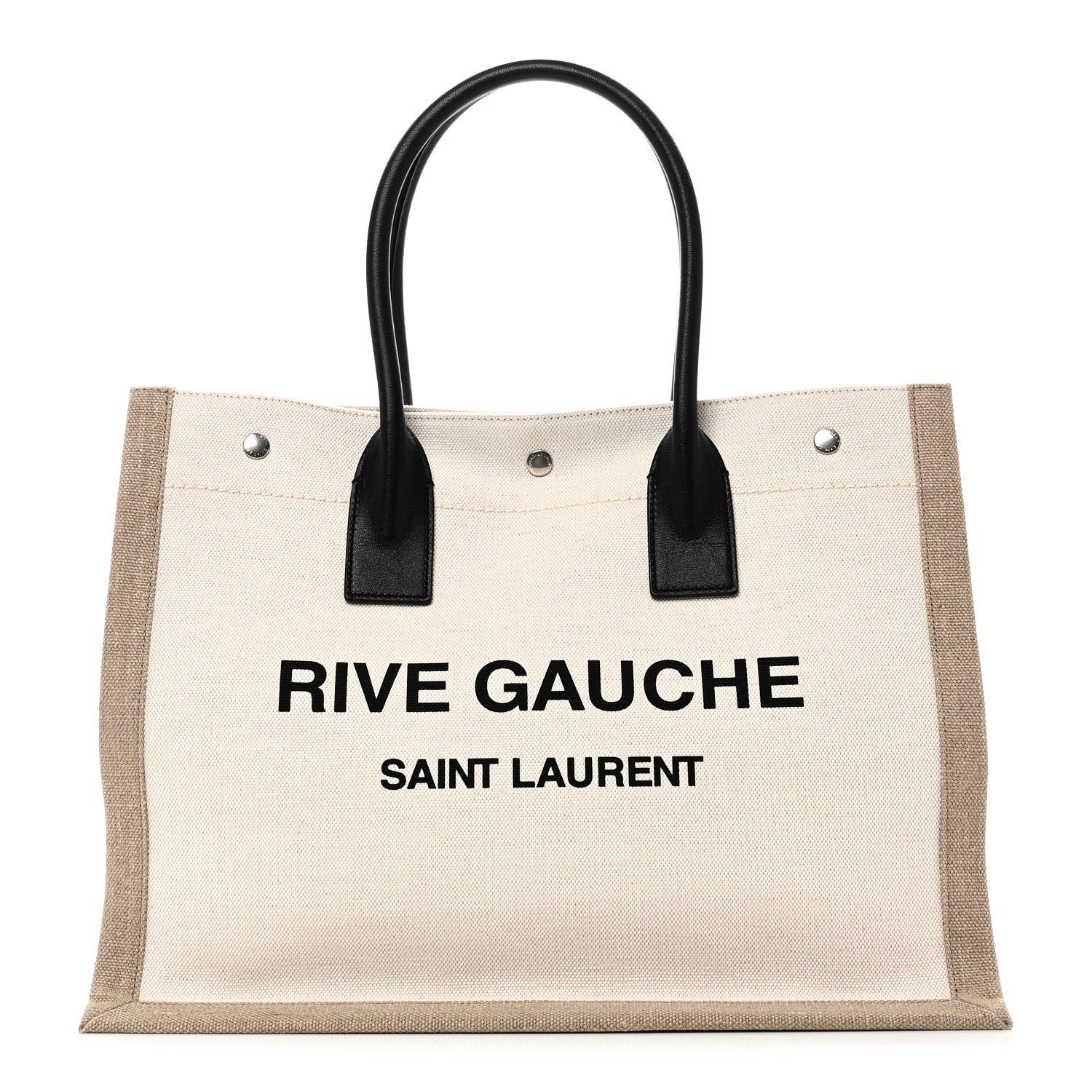 Saint Laurent Linen Calfskin Small Rive Gauche Tote Greggio Natural
