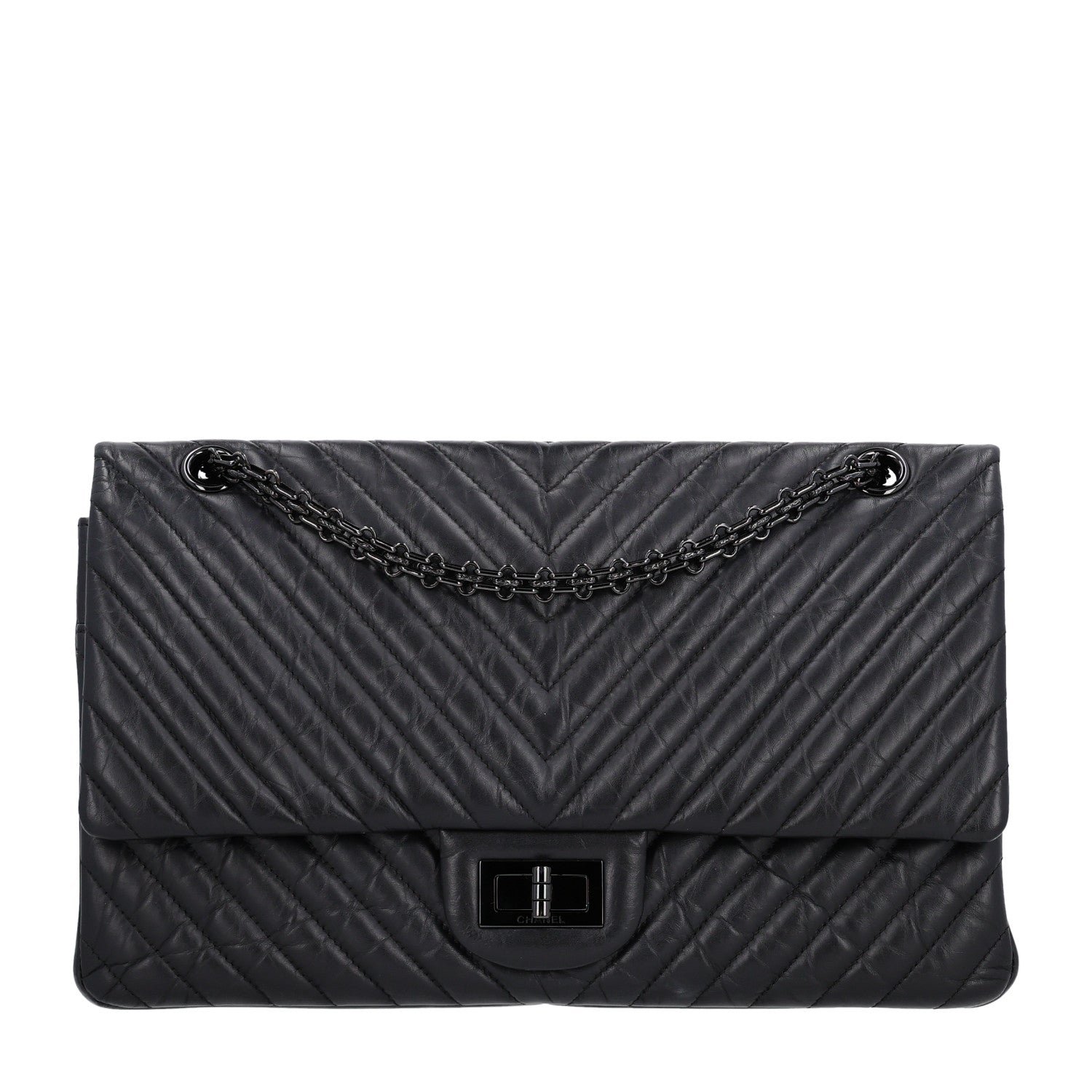 Chanel Aged Calfskin Chevron Quilted 2.55 Reissue 227 Flap So Black