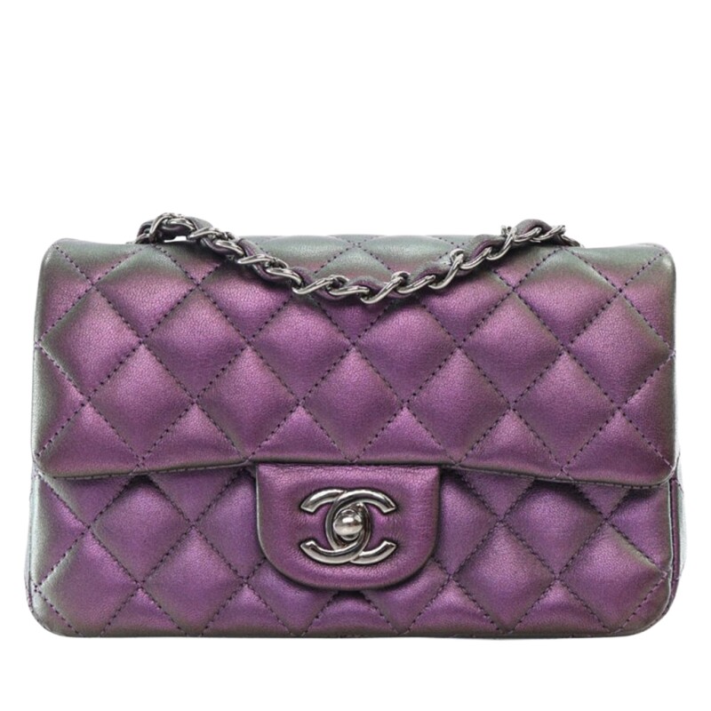 Chanel Purple Iridescent Quilted Lambskin Mini Rectangular Classic Flap Bag Ruthenium Hardware, 2017-2018