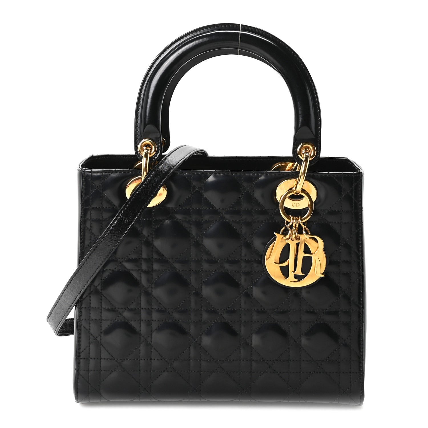 Christian Dior Patent Cannage Medium Lady Dior Black