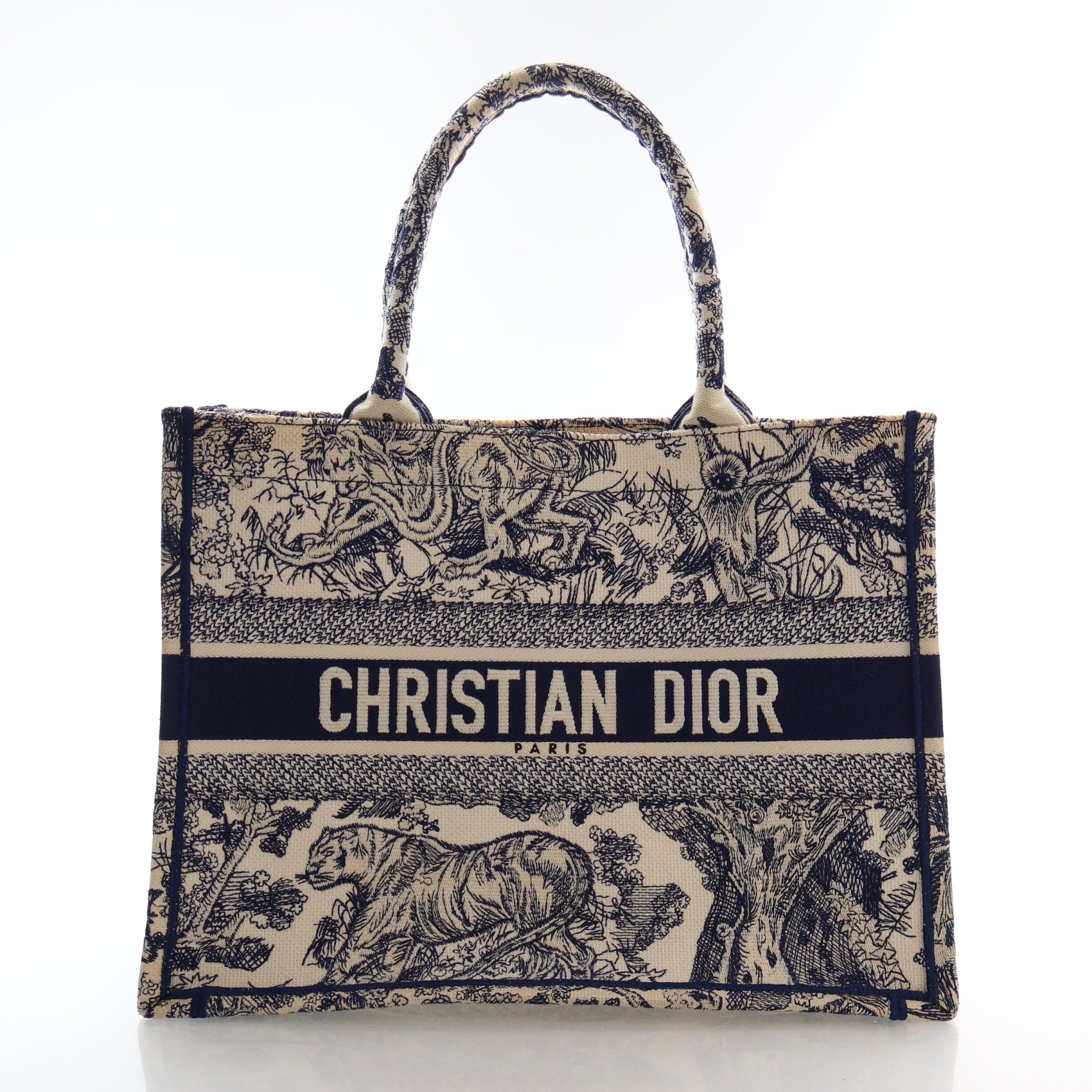 Christian Dior Medium Canvas Embroidered Diorieviera Toile De Jouy Book Tote