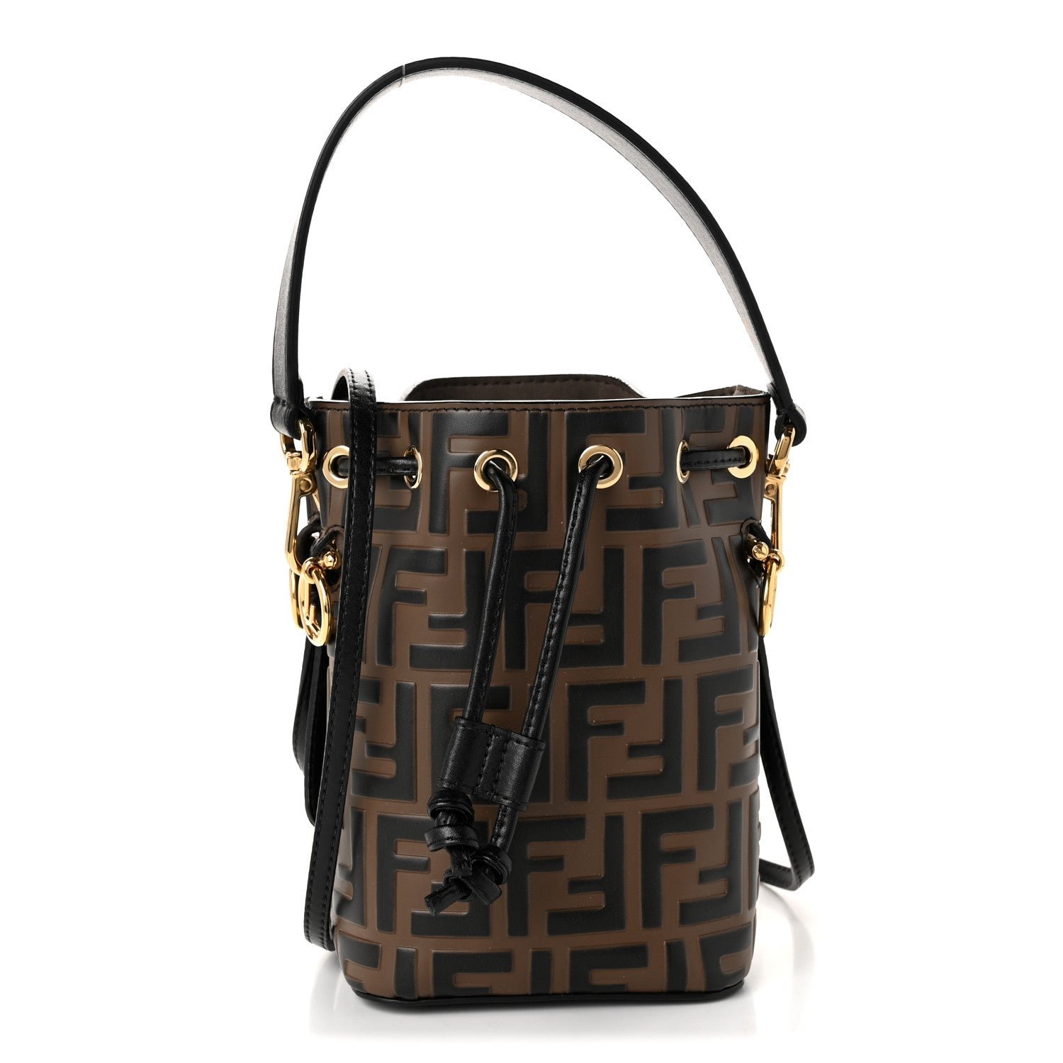 Fendi Vitello Liberty F is Fendi Bi-Color FF 1974 Embossed Mini Mon Tresor Bucket Bag Maya Black