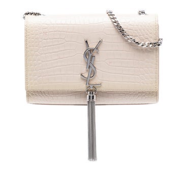 Calf Leather Medium Croc Embossed Leather Monogram Kate Tassel Crossbody