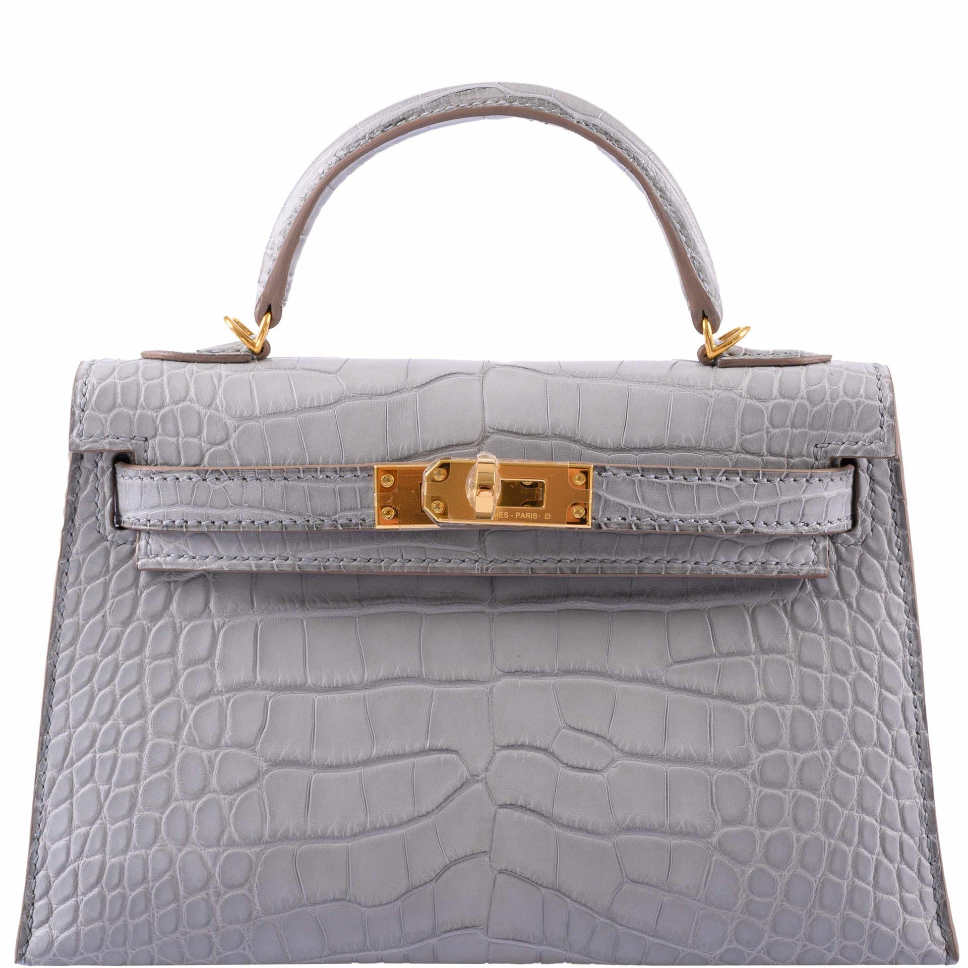 Hermes Hermès Kelly 20 Mini II Sellier Gris Perle Matte Alligator Gold Hardware