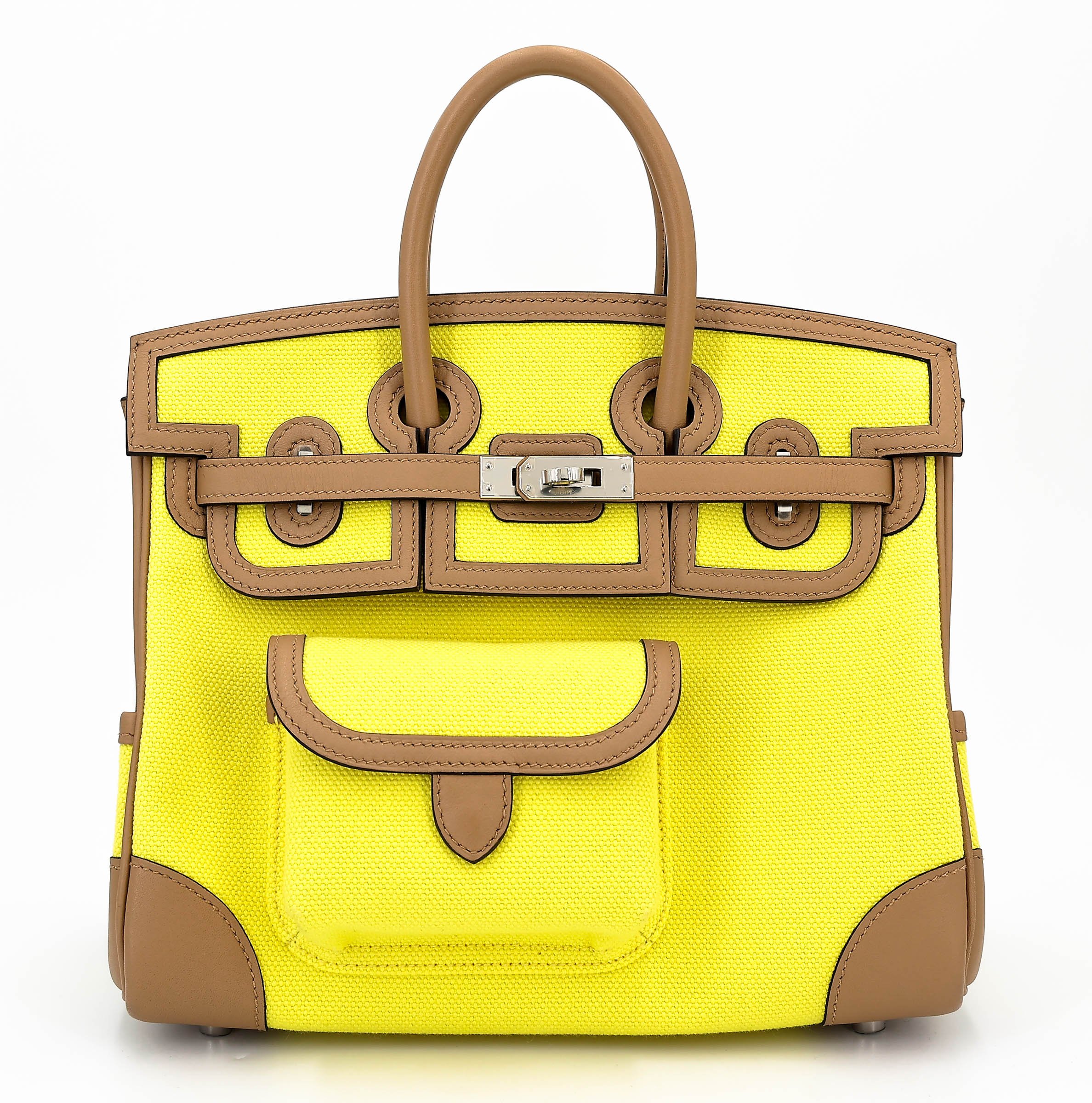 Excellent ( Rank SA ) HERMÈS Limited Edition Birkin 25 Cargo Jaune Citron (9N) Chai (0M) Toile Goeland canvas Swift Palladium hardware W (2024)