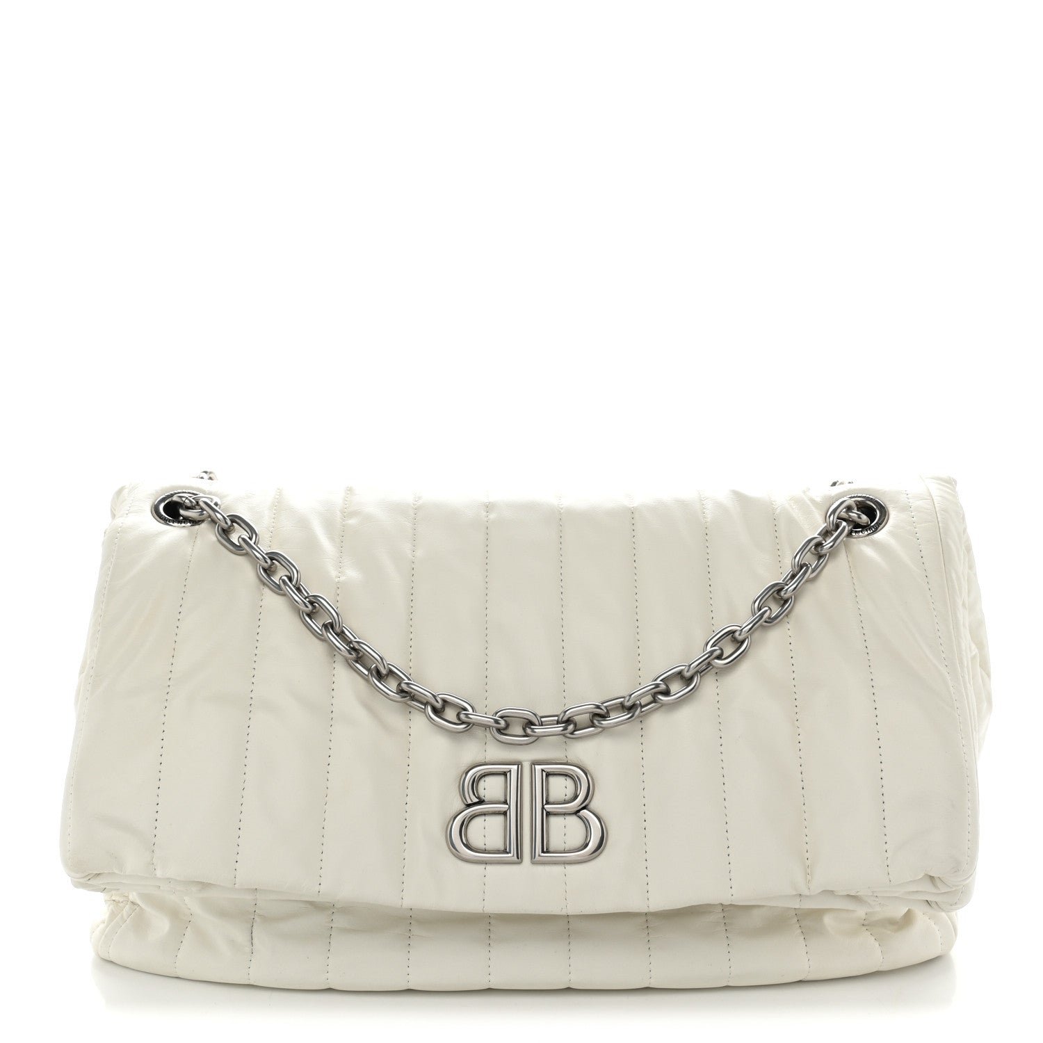 Balenciaga Arena Calfskin Nylon Medium Monaco Chain Shoulder Bag Optic White