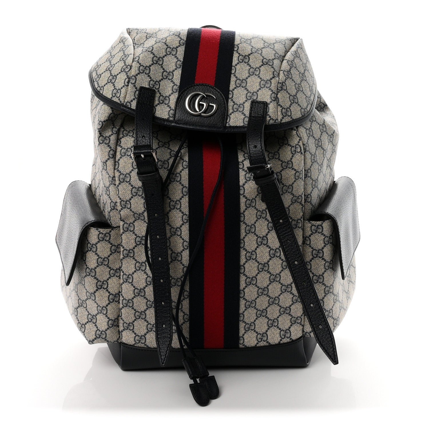 Gucci GG Supreme Monogram Medium Ophidia Double Buckle Backpack Beige Blue Black