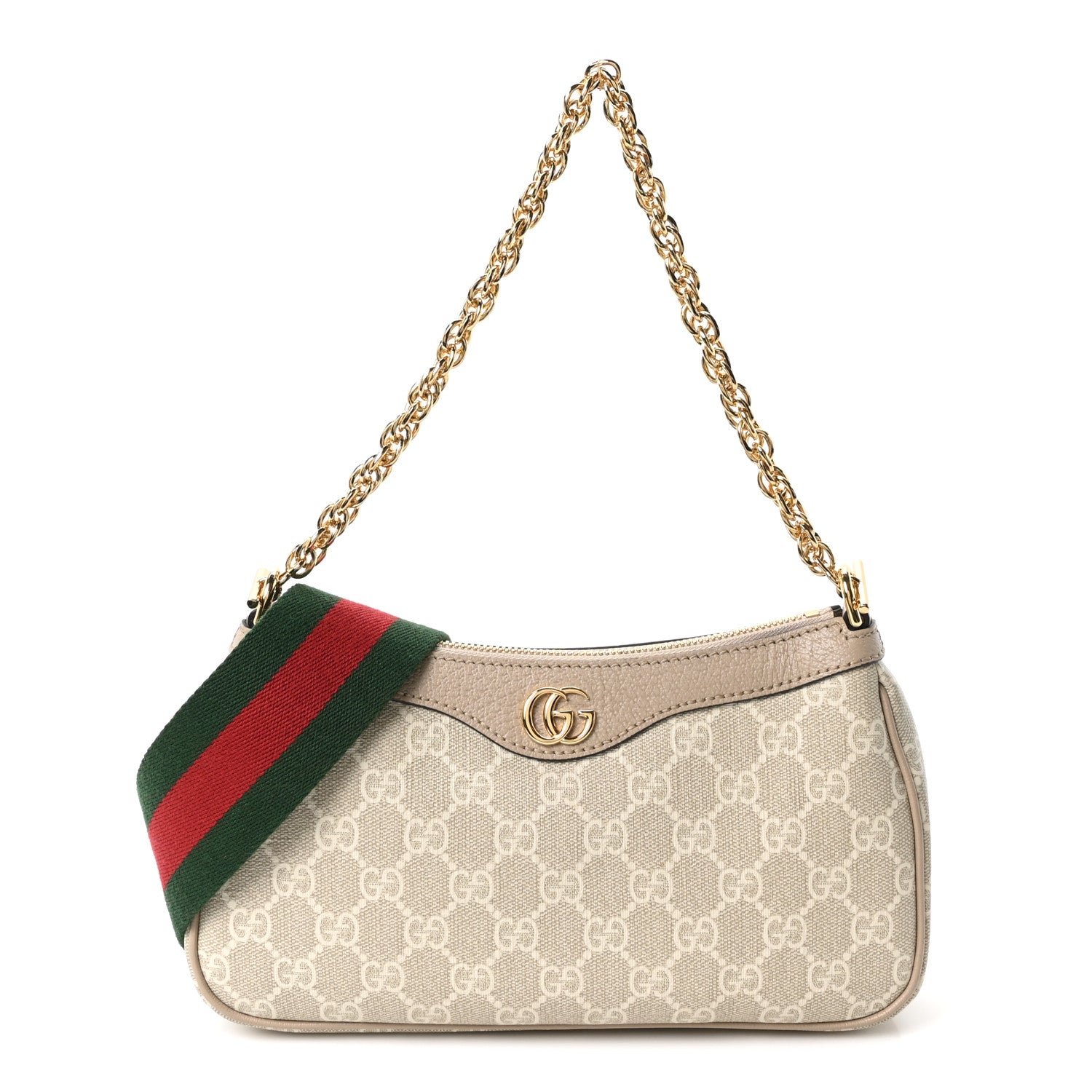 Gucci GG Supreme Monogram Textured Dollar Calfskin Web Small Ophidia GG Handbag Beige Mystic White Oatmeal