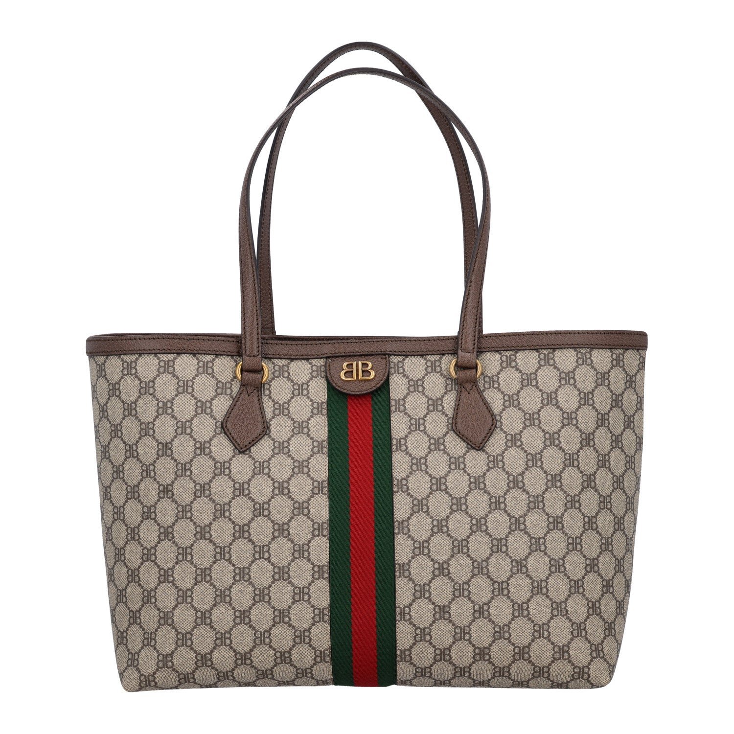 Gucci X BALENCIAGA BB Supreme Monogram Web Medium Ophidia Shopping Tote Beige New Acero