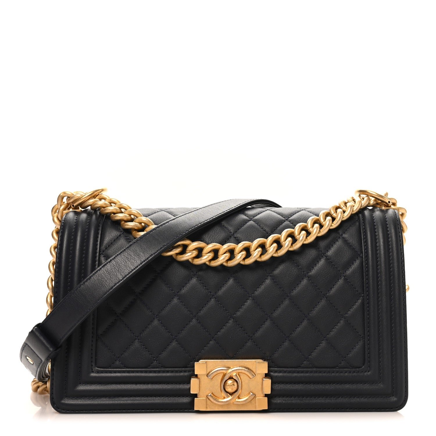 Chanel Lambskin Quilted Medium Boy Flap Dark Navy