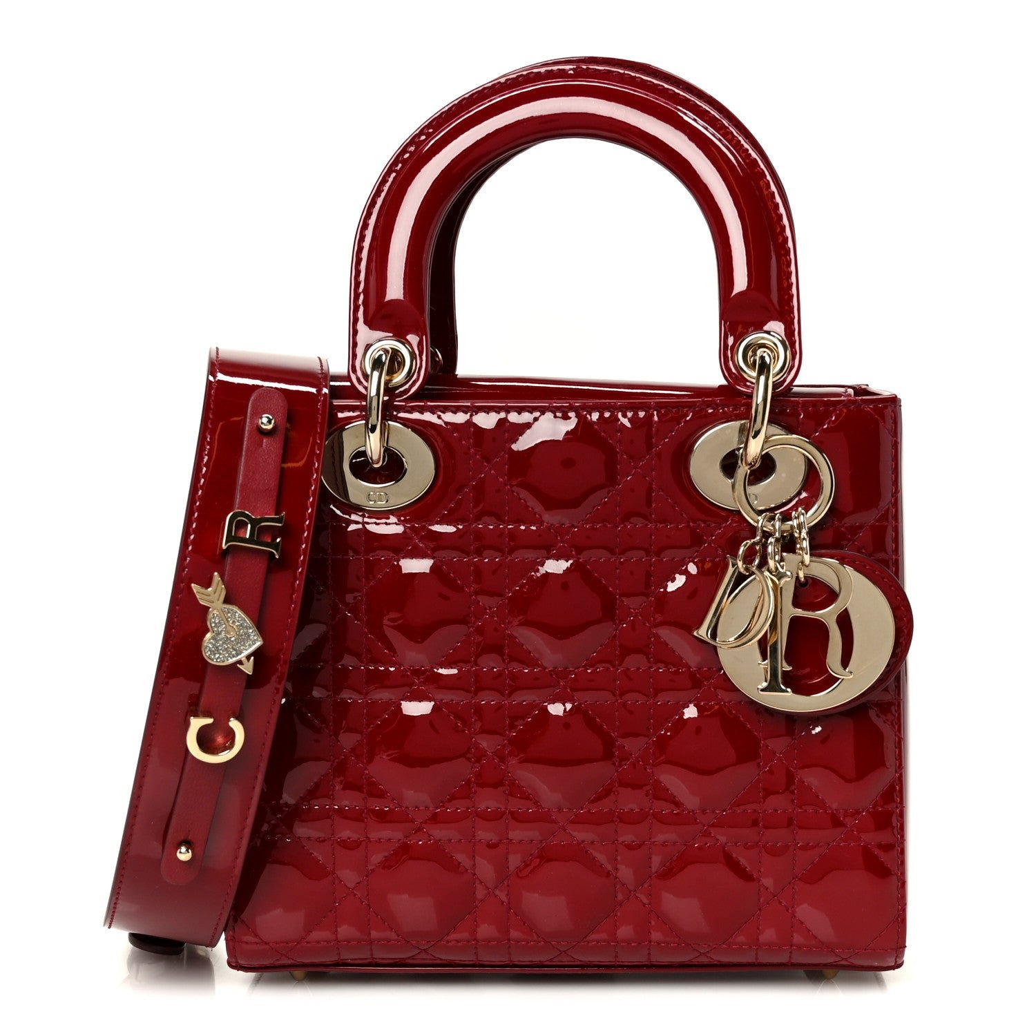 Christian Dior Patent Cannage Small My ABCDior Lady Dior Cherry Red