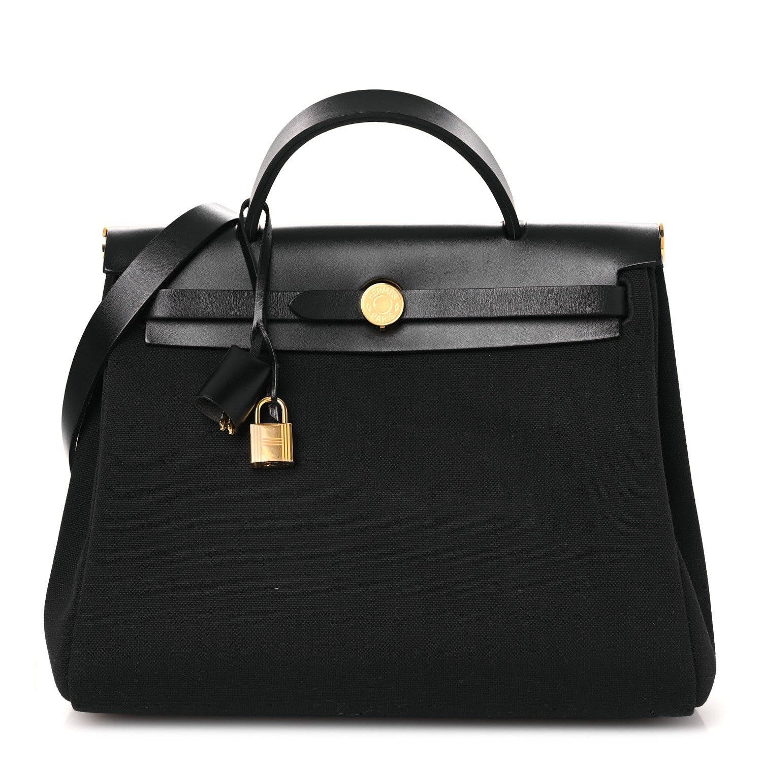 Hermes Military Toile Vache Hunter Herbag Zip Retourne 31 PM Black
