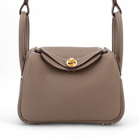 Hermes Brand New ( Rank N ) HERMÈS Mini Lindy II Etoupe (18) Clemence Gold hardware W (2024)