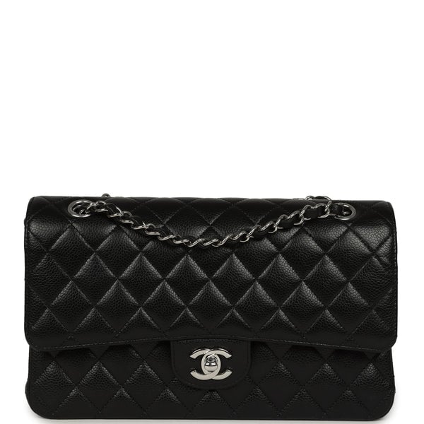 Pre-owned Chanel Medium Classic Double Flap Black Caviar Silver Hardware
