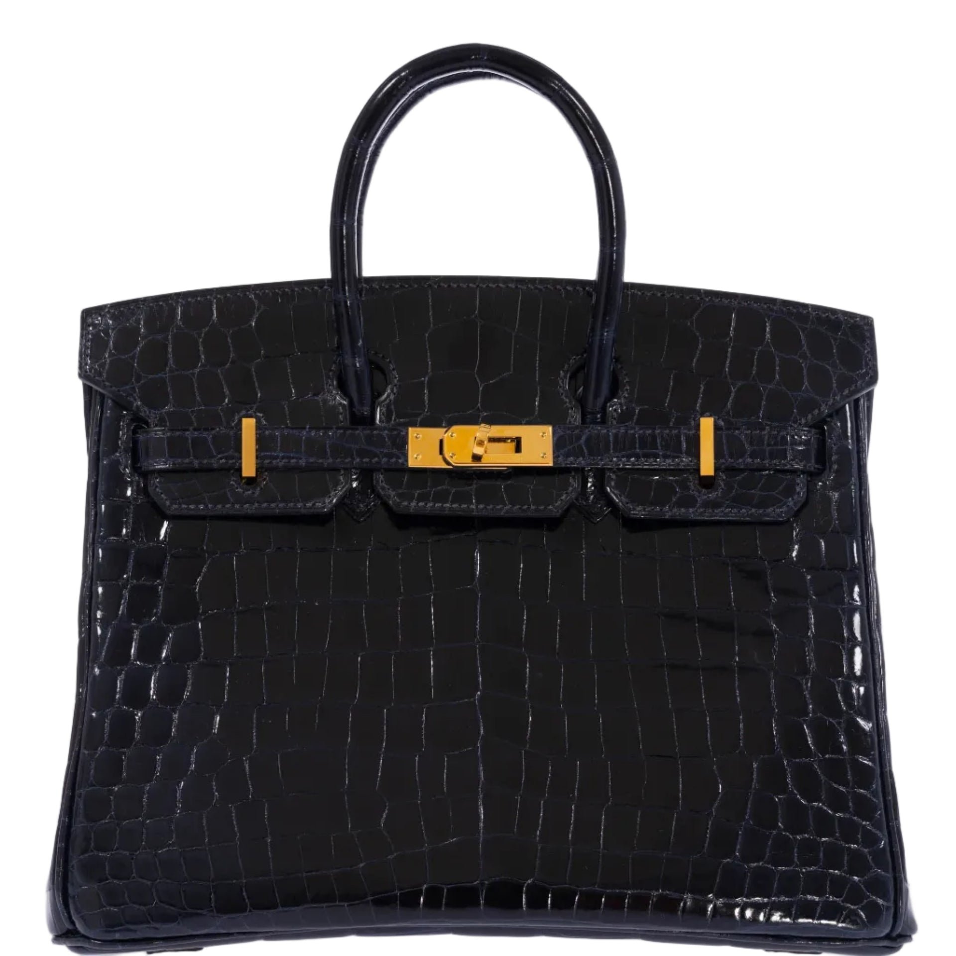 Hermes Hermès Birkin 25 Bleu Marine Shiny Niloticus Crocodile Gold Hardware