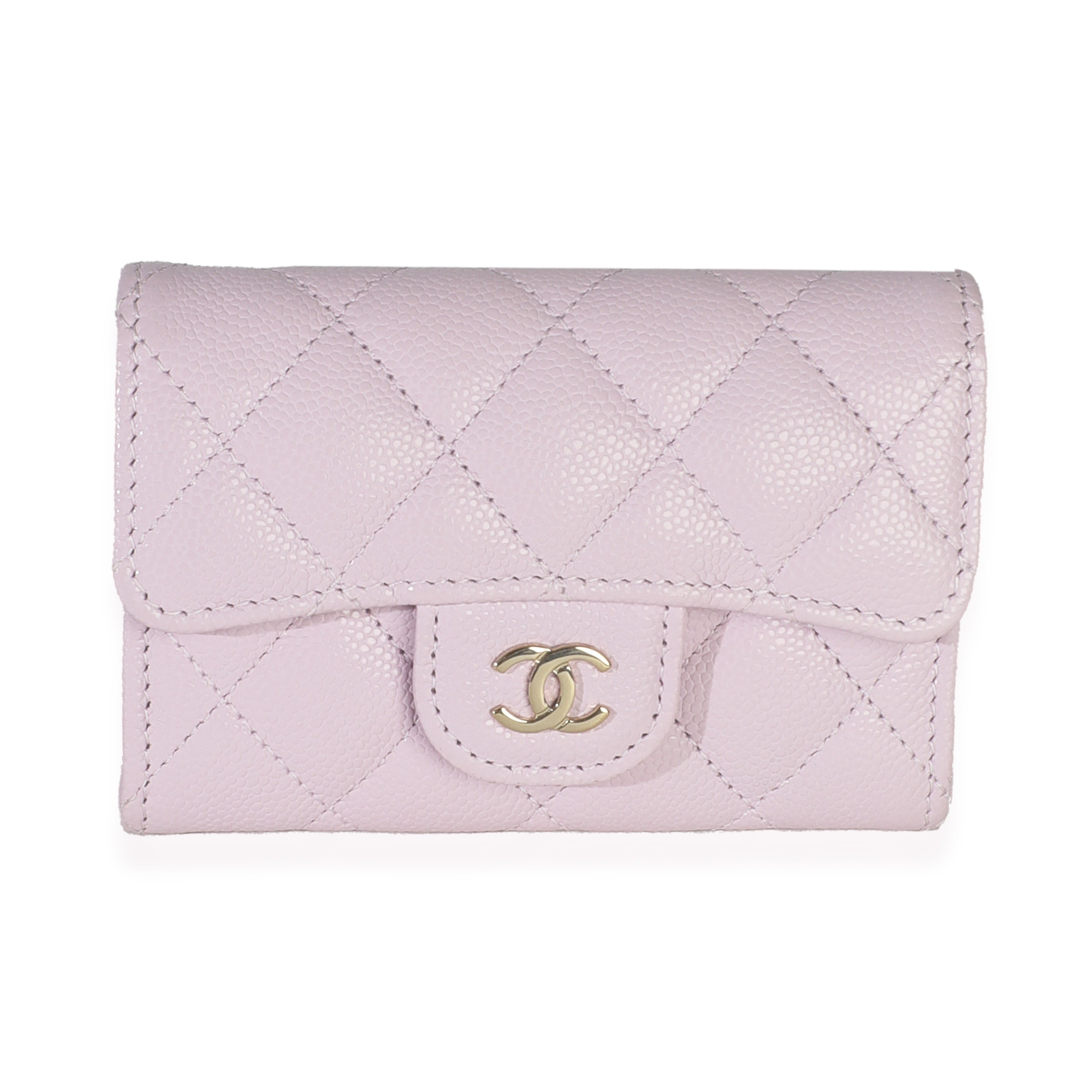 Chanel Lilac Quilted Caviar Flap Card Holder