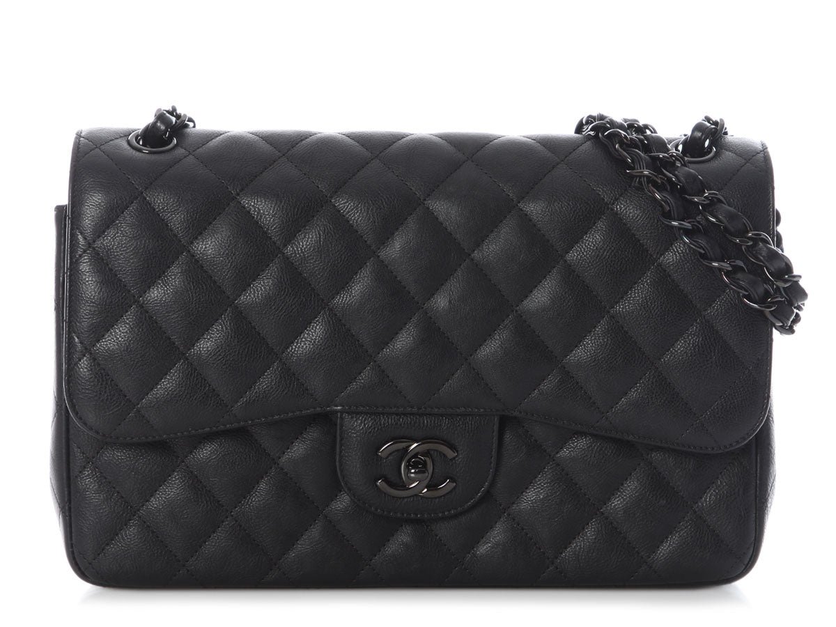 Chanel Jumbo So Black Quilted Crumpled Lambskin Classic Double Flap
