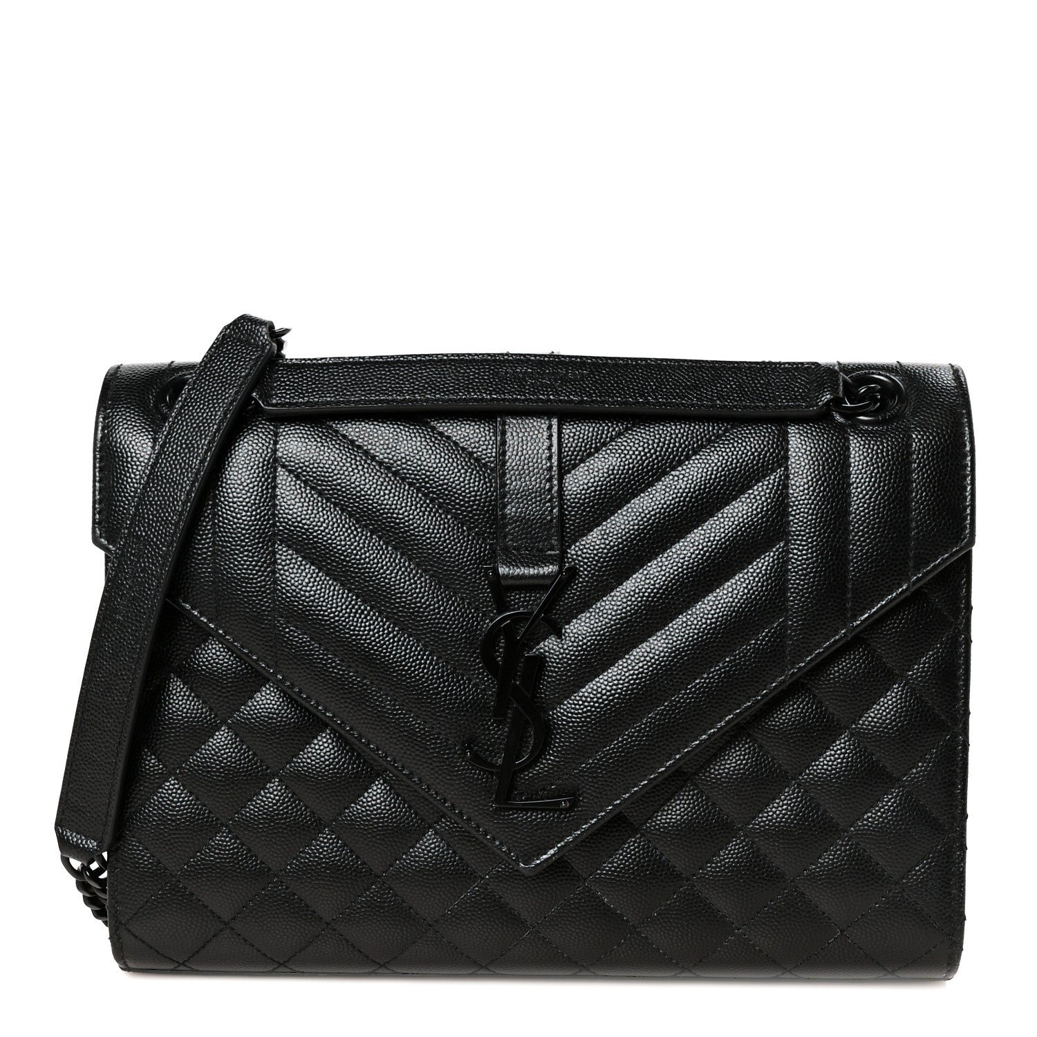 Saint Laurent Grain De Poudre Textured Mixed Matelasse Triquilt Medium Monogram Monochrome Satchel Black
