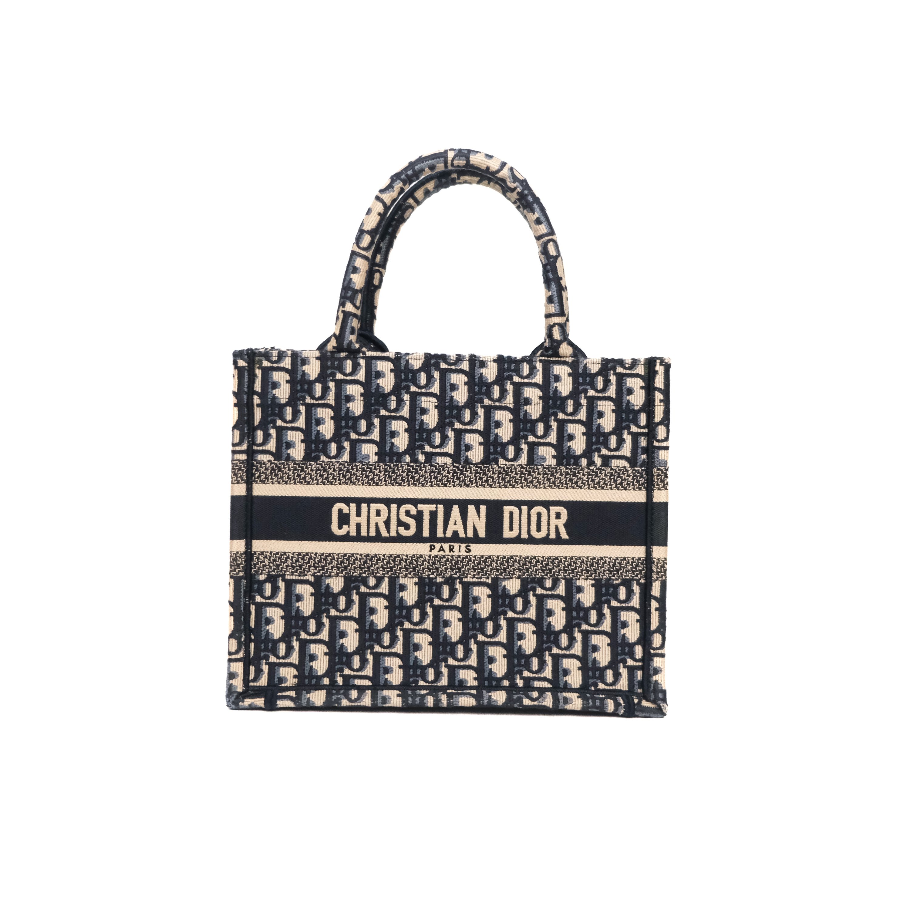Christian Dior Small Dior Oblique Embroidery Canvas Book Tote