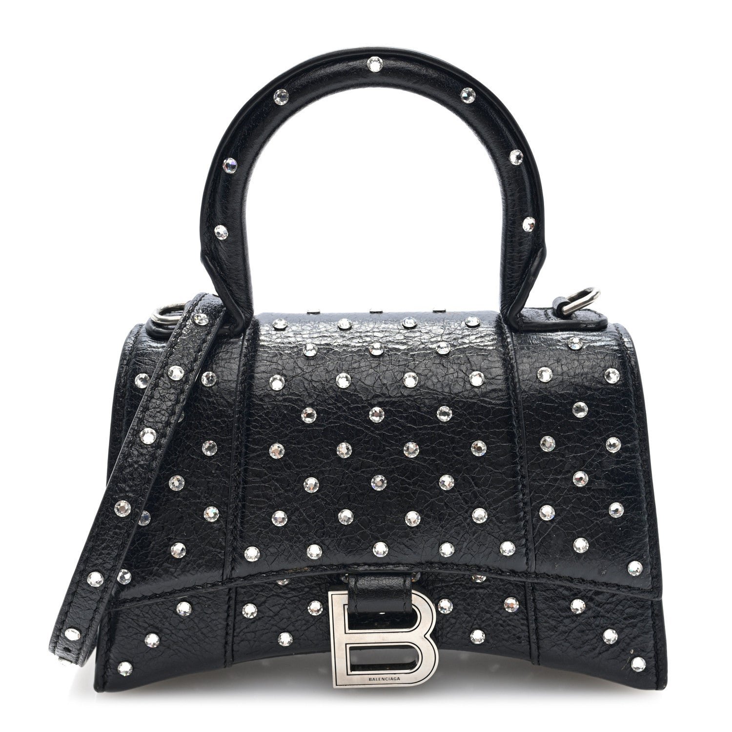 Balenciaga Strass Suede Hourglass Top Handle Bag XS Black Jet
