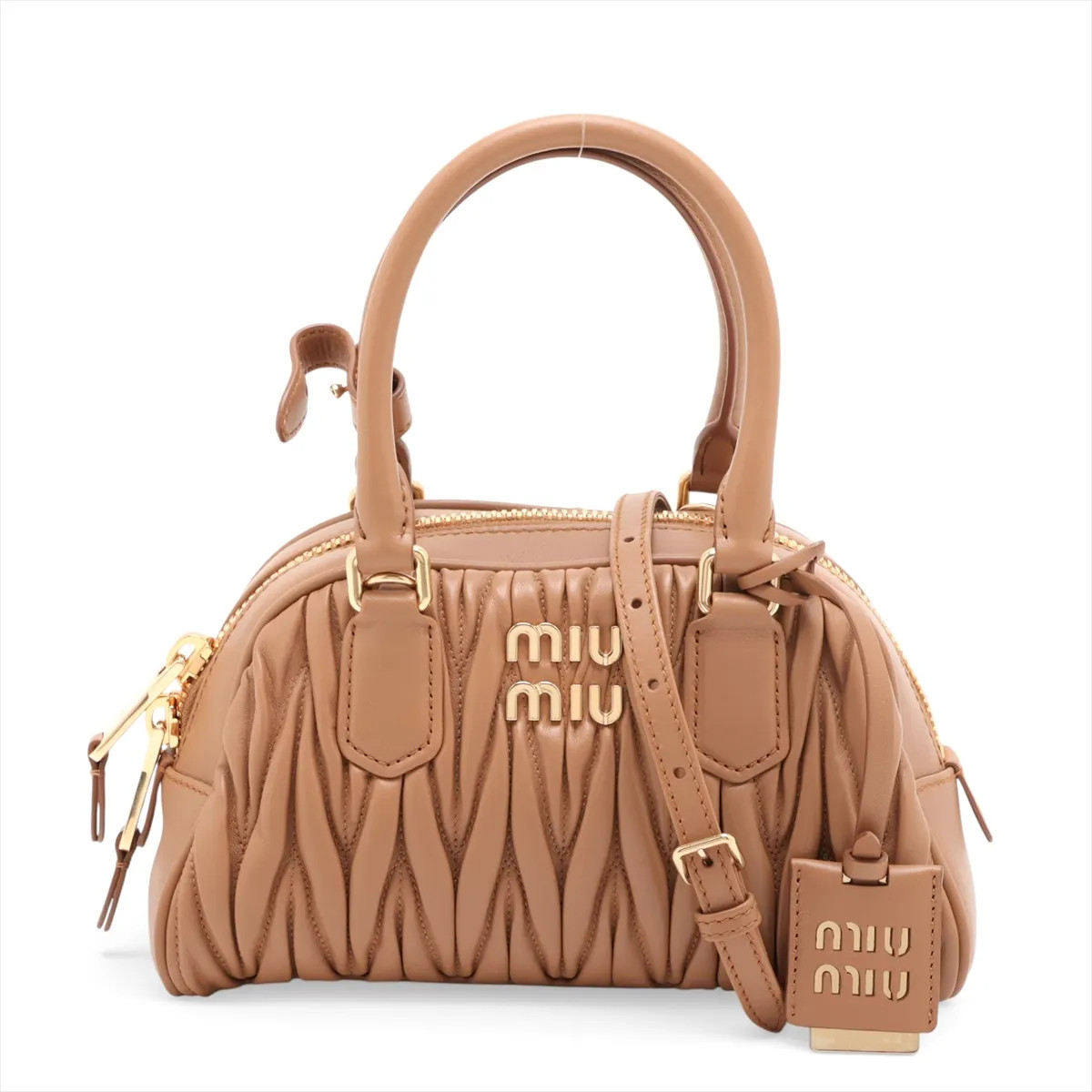 Miu Miu Matelassé 5BB191 Leather 2 Way Handbag Brown