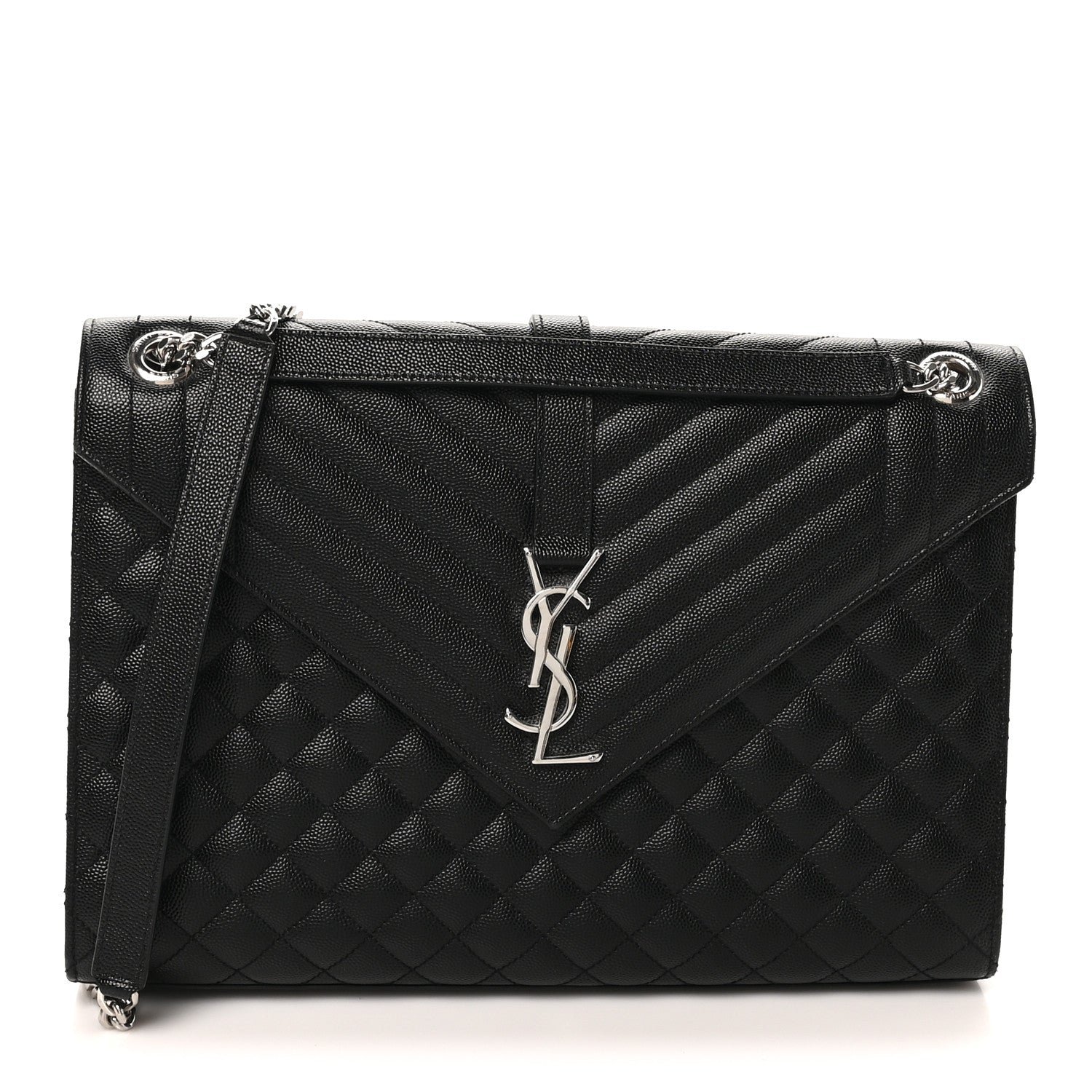 Saint Laurent Grain De Poudre Textured Mixed Matelasse Large Triquilt Monogram Satchel Black