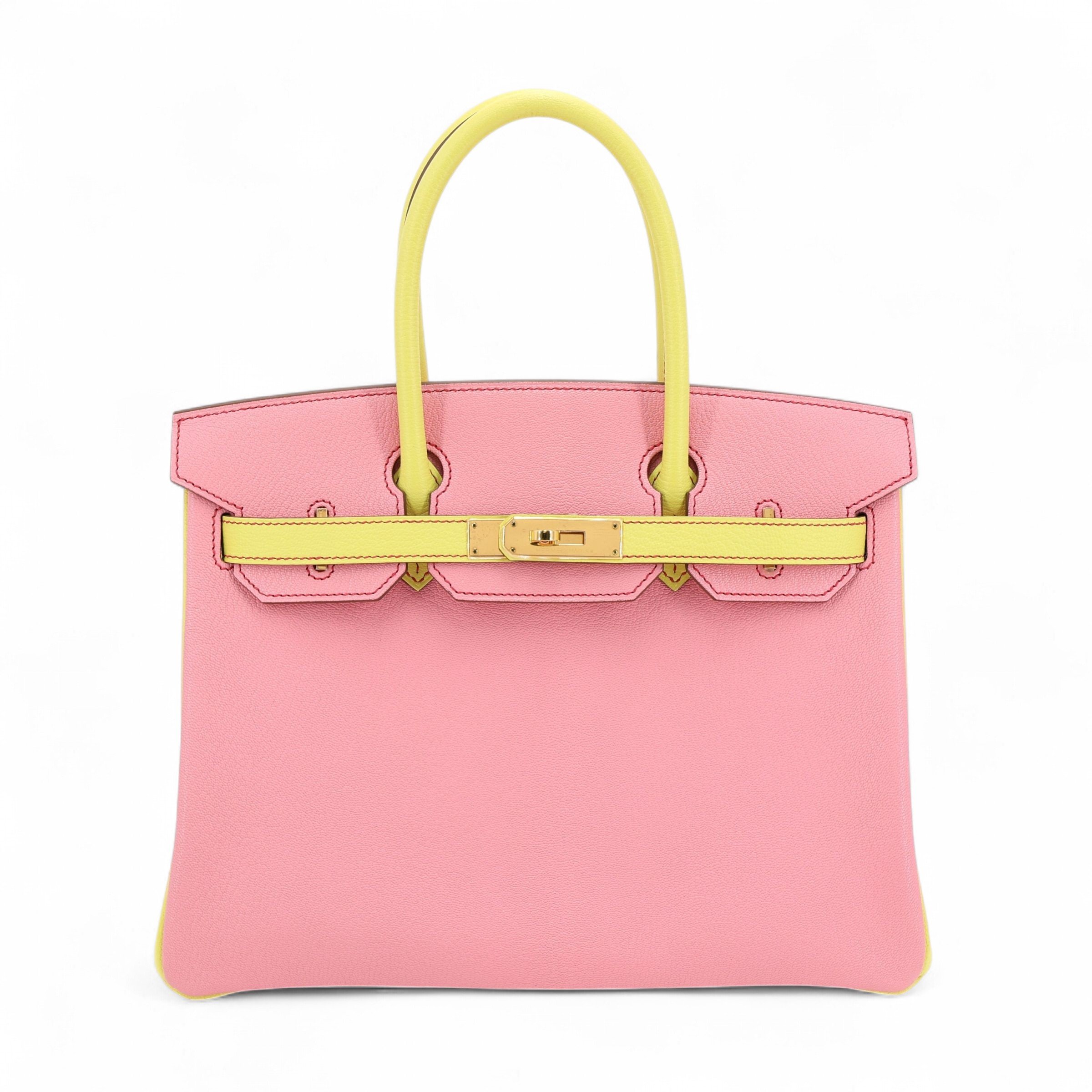 Hermes Very Good ( Rank A) HERMÈS Special Order Birkin 30 HSS Lime (9R) Pink (5P) Chevre Gold hardware R (2014)
