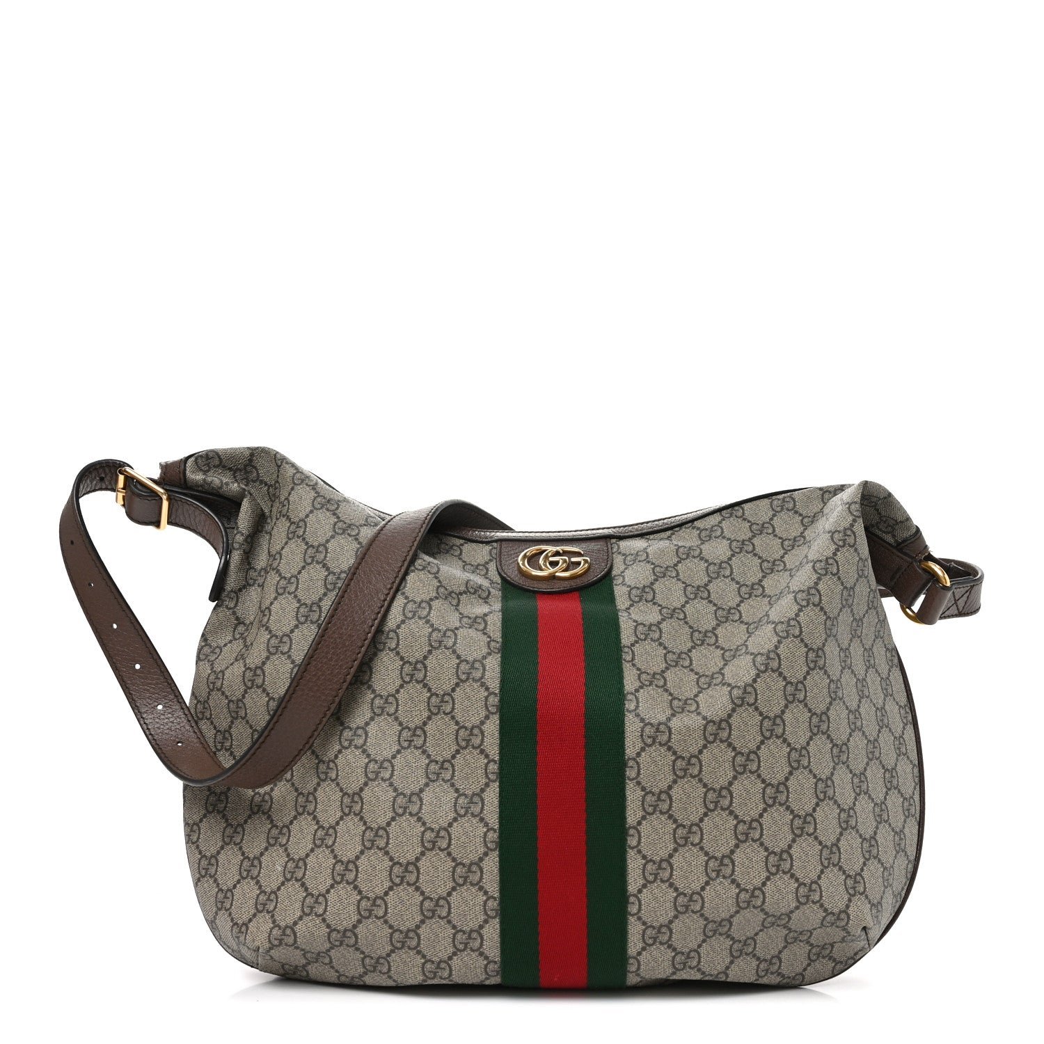 Gucci GG Supreme Monogram Web Ophidia Half Moon Hobo Brown