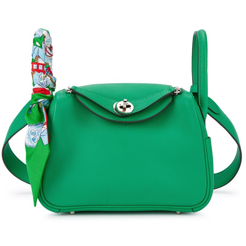 Hermes Menthe Swift and Vert Bosphore Verso Mini Lindy 20 Palladium Hardware, 2021 and Twilly