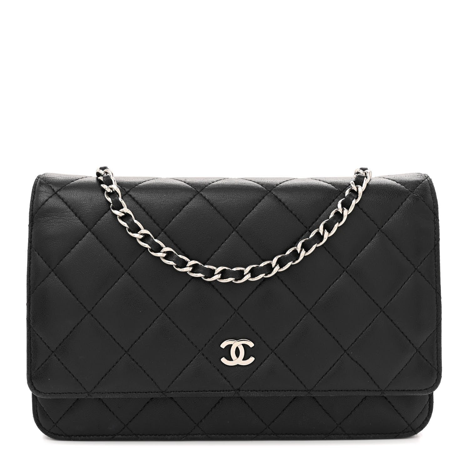 Chanel Lambskin Quilted Wallet On Chain WOC Black