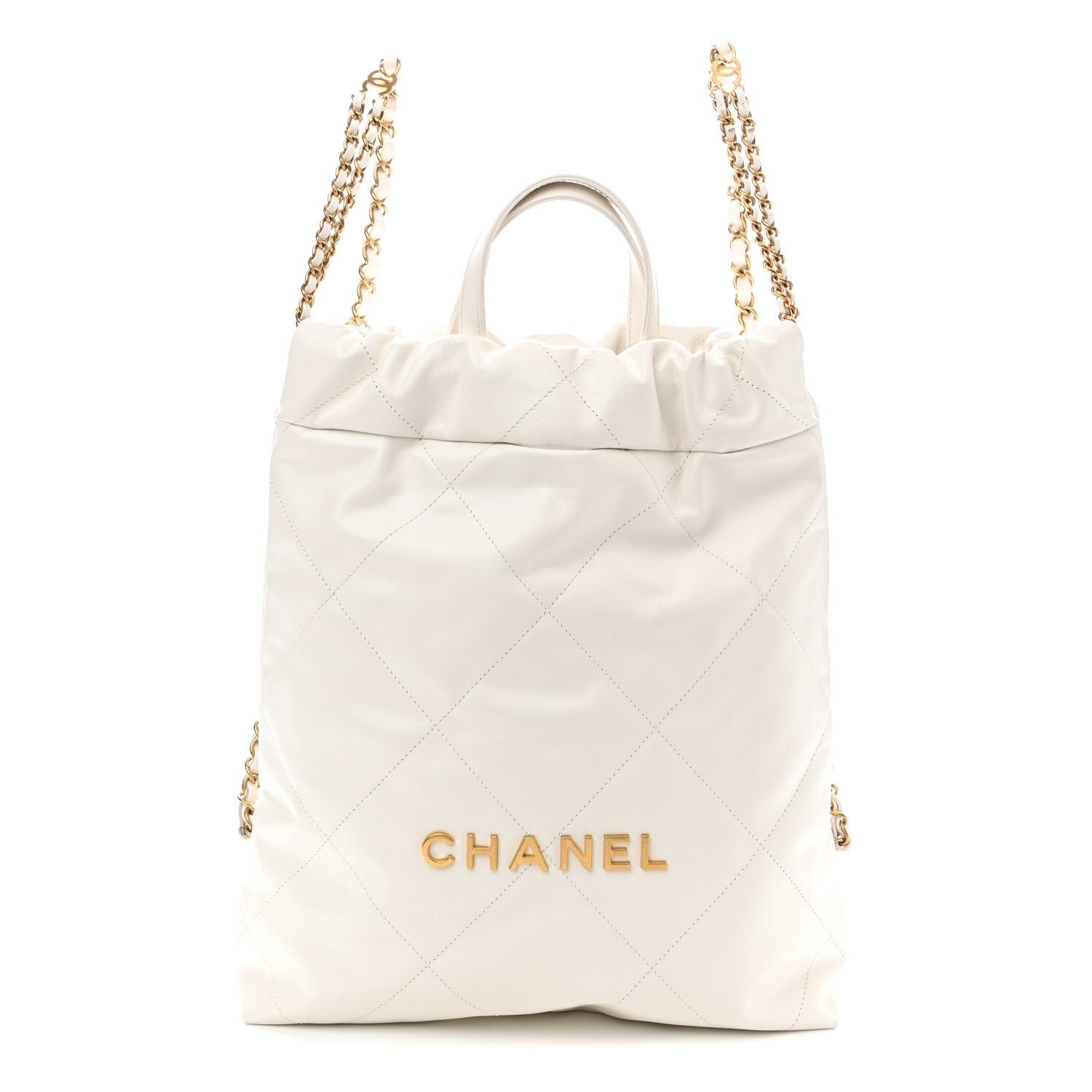 Chanel Shiny Calfskin Quilted Chanel 22 Backpack White