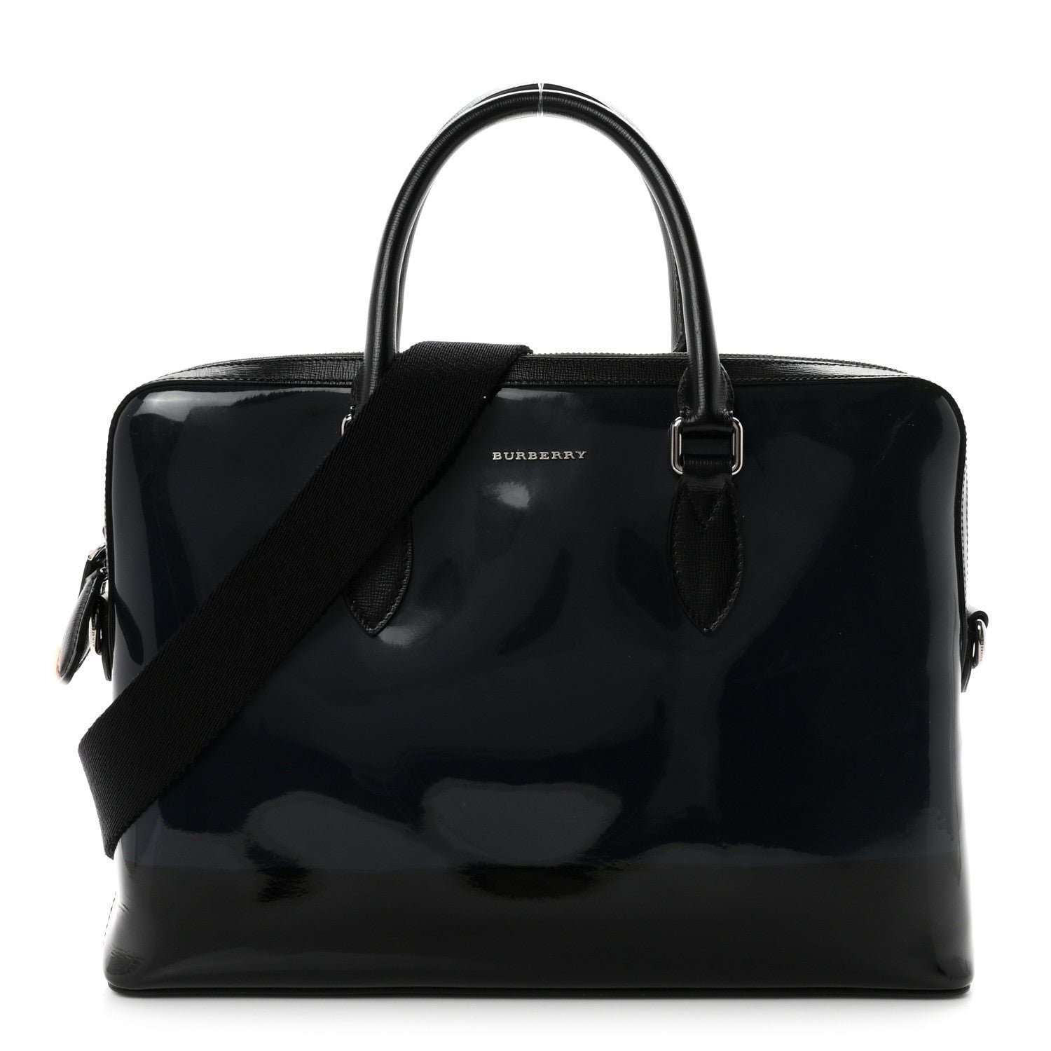 Burberry Patent Textured Calfskin Barrow Briefcase Black Blue
