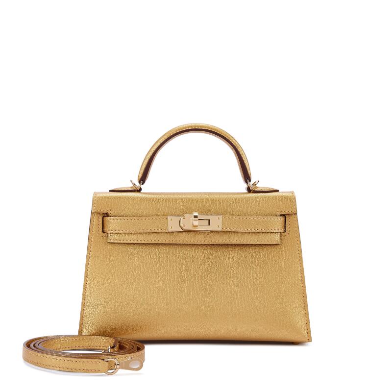 Hermes Dore Chèvre Chamkilight Metallic Mini Kelly II Permabrass Hardware, 2025