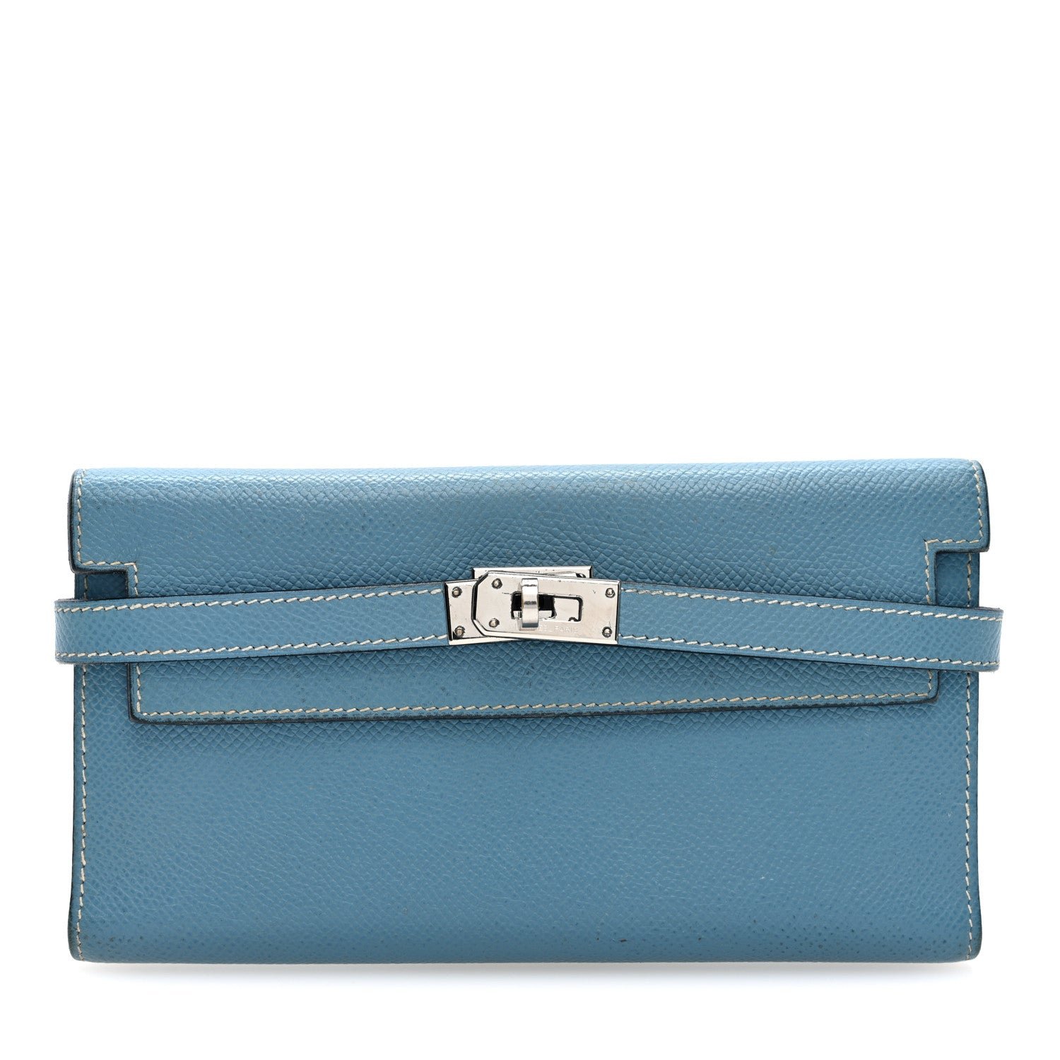 Hermes Epsom Kelly Tri-Fold Wallet Blue Jean