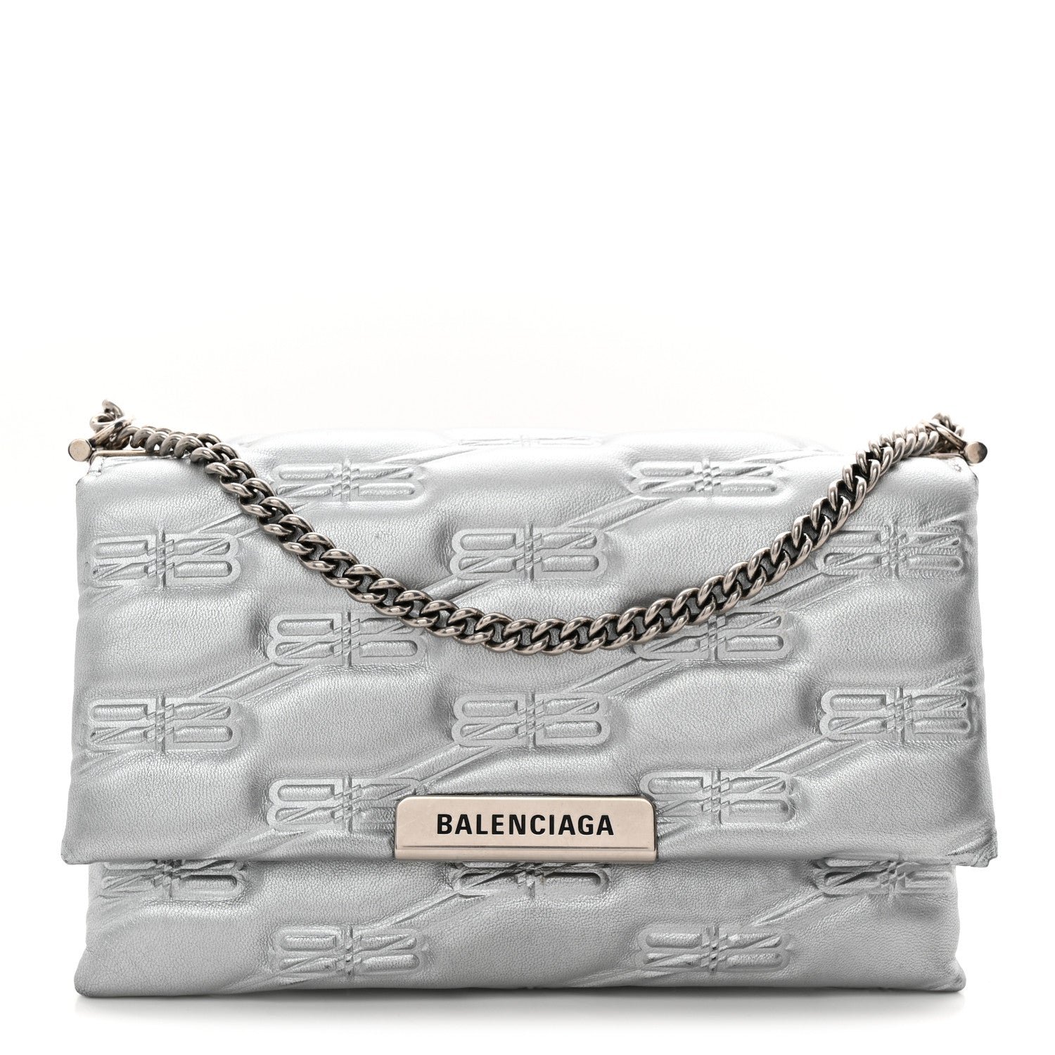 Balenciaga Nappa Allover License BB Monogram Embossed Small Triplet Bag Silver