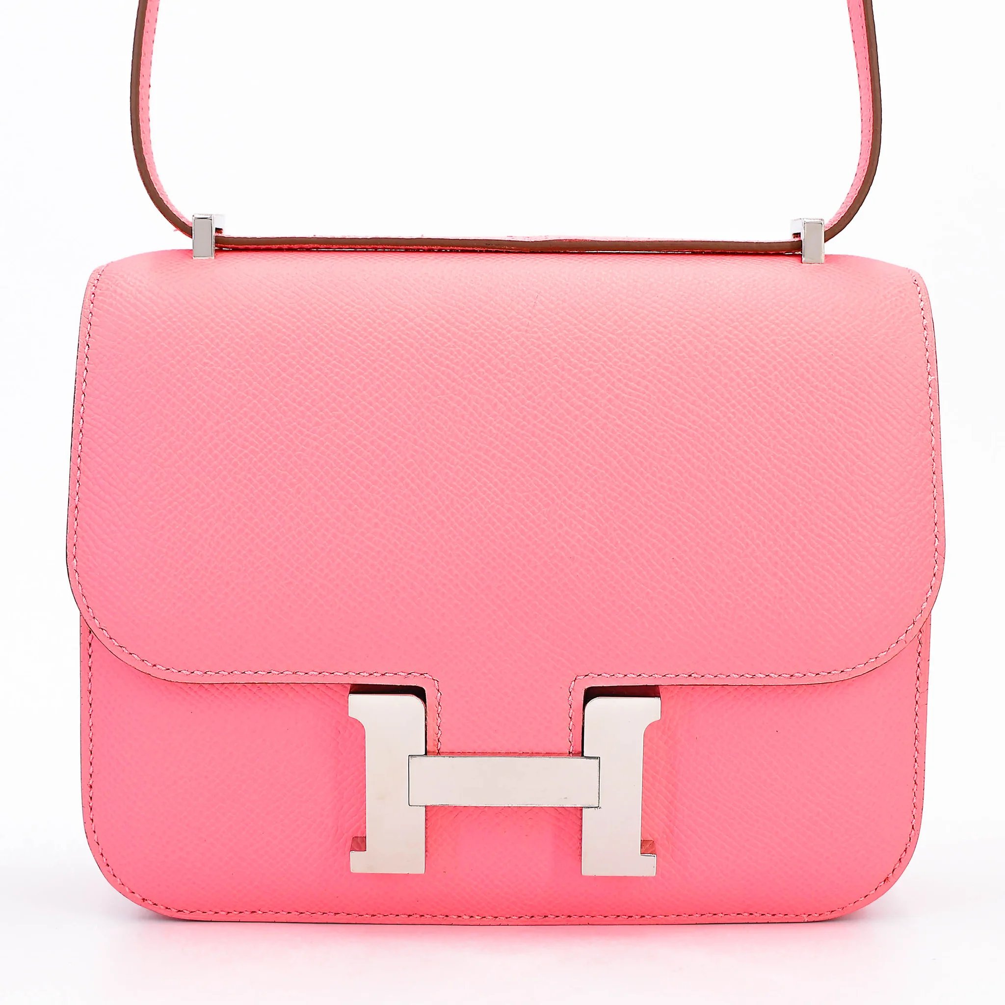 Very Good ( Rank A) HERMÈS Constance Mini 19 Mirror Rose Confetti (1Q) Epsom Palladium hardware B (2023)