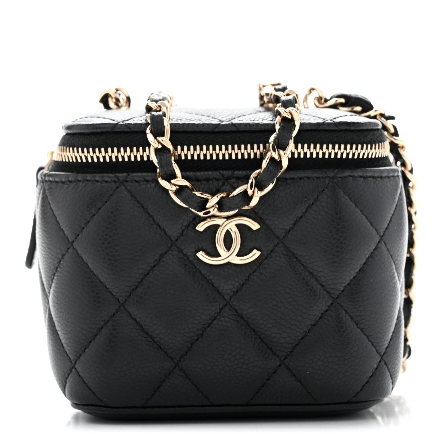 Chanel Caviar Quilted Tiny CC Mini Vanity Case With Chain Black