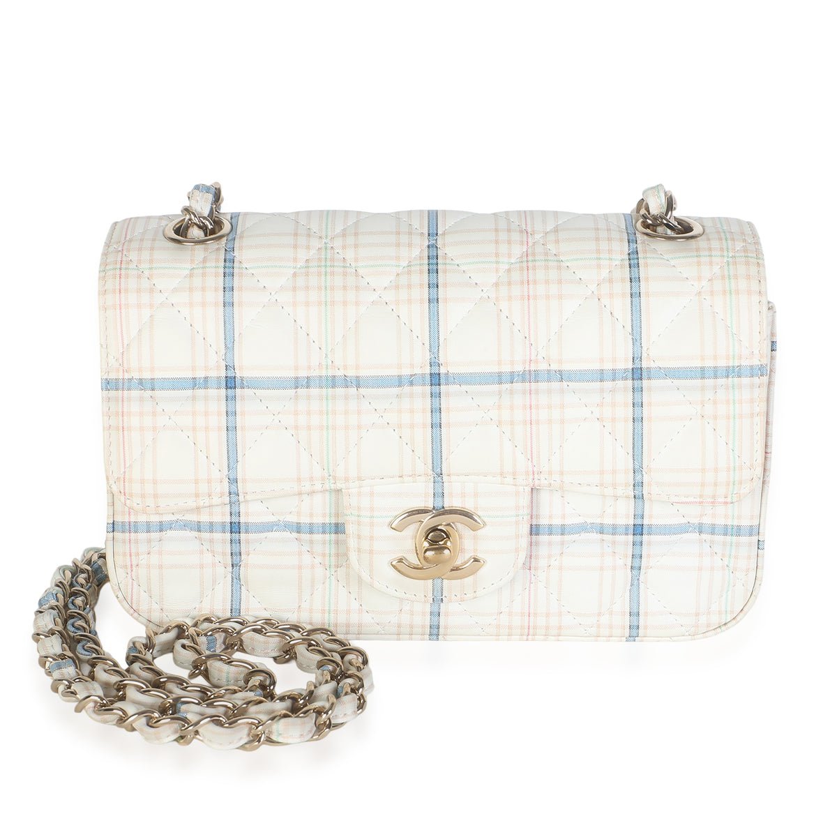 White Multicolor Calfskin Tweed Print Mini Rectangular Flap Bag