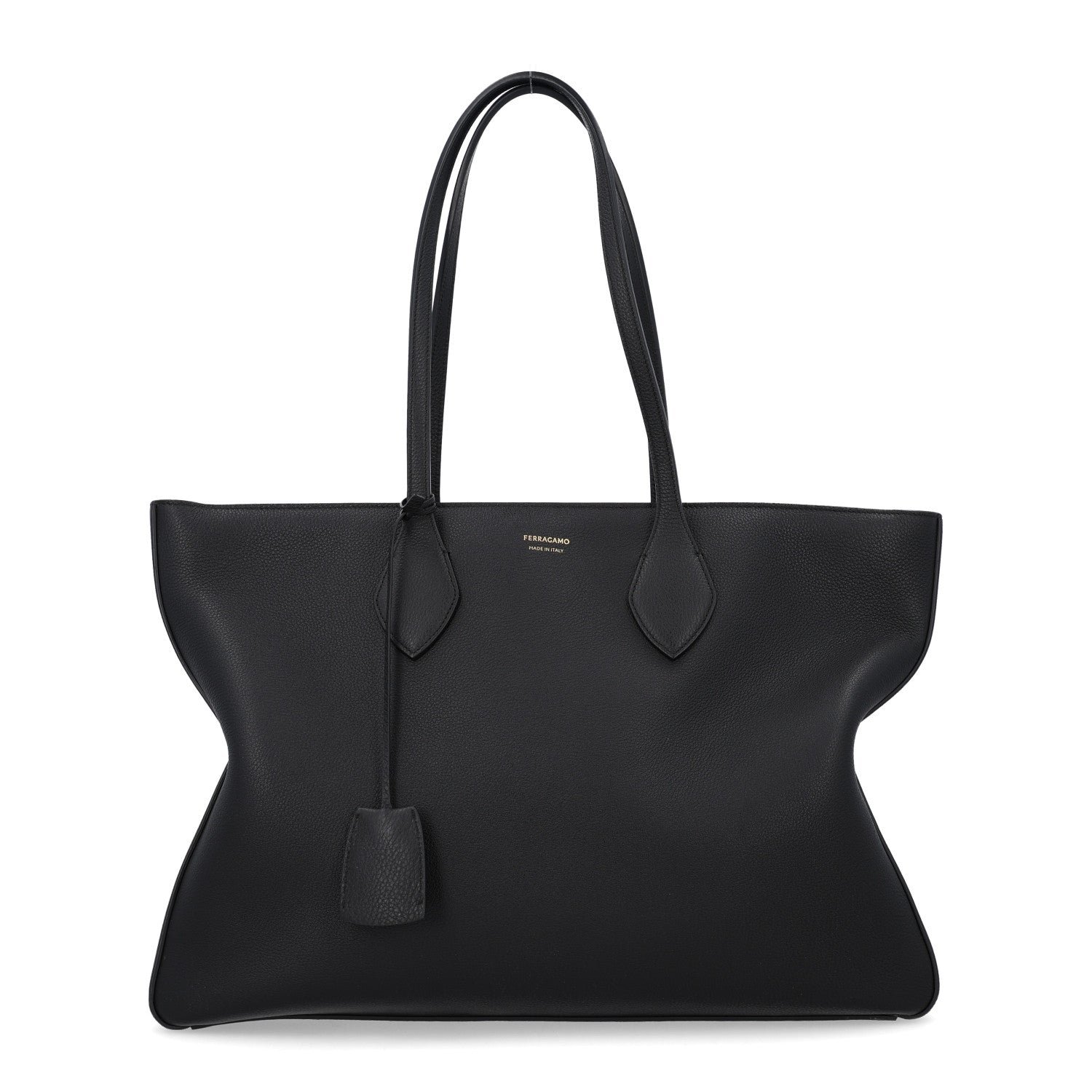 Salvatore Ferragamo Grained Calfskin Large Star Tote Black