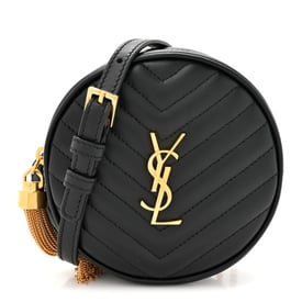 Saint Laurent Calfskin Matelasse Chevron Quilted Baby Round Vinyle Belt Bag Black